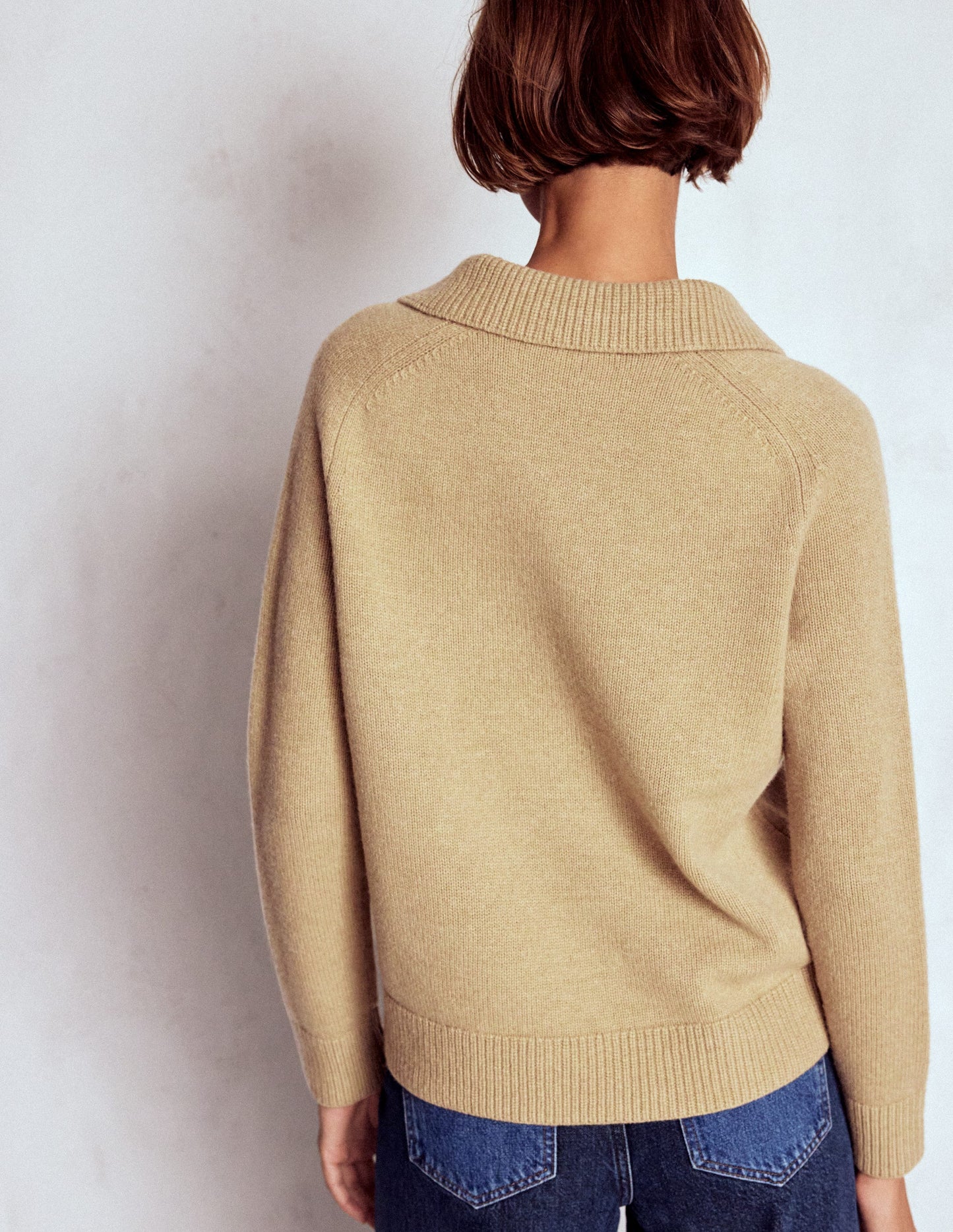 Marion Henley-Pullover aus Merinowolle-Camel Meliert