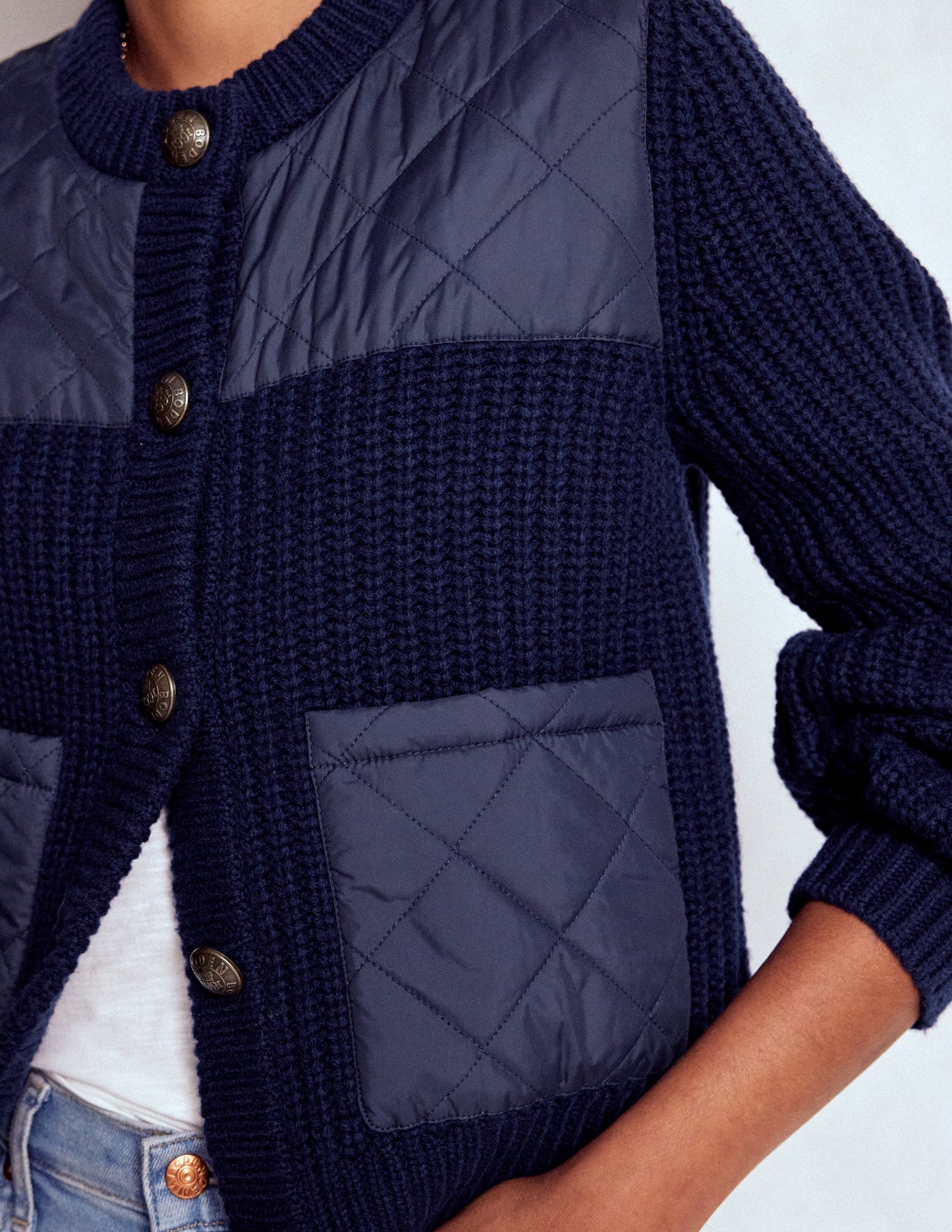 Veste matelassée courte en maille-Bleu marine