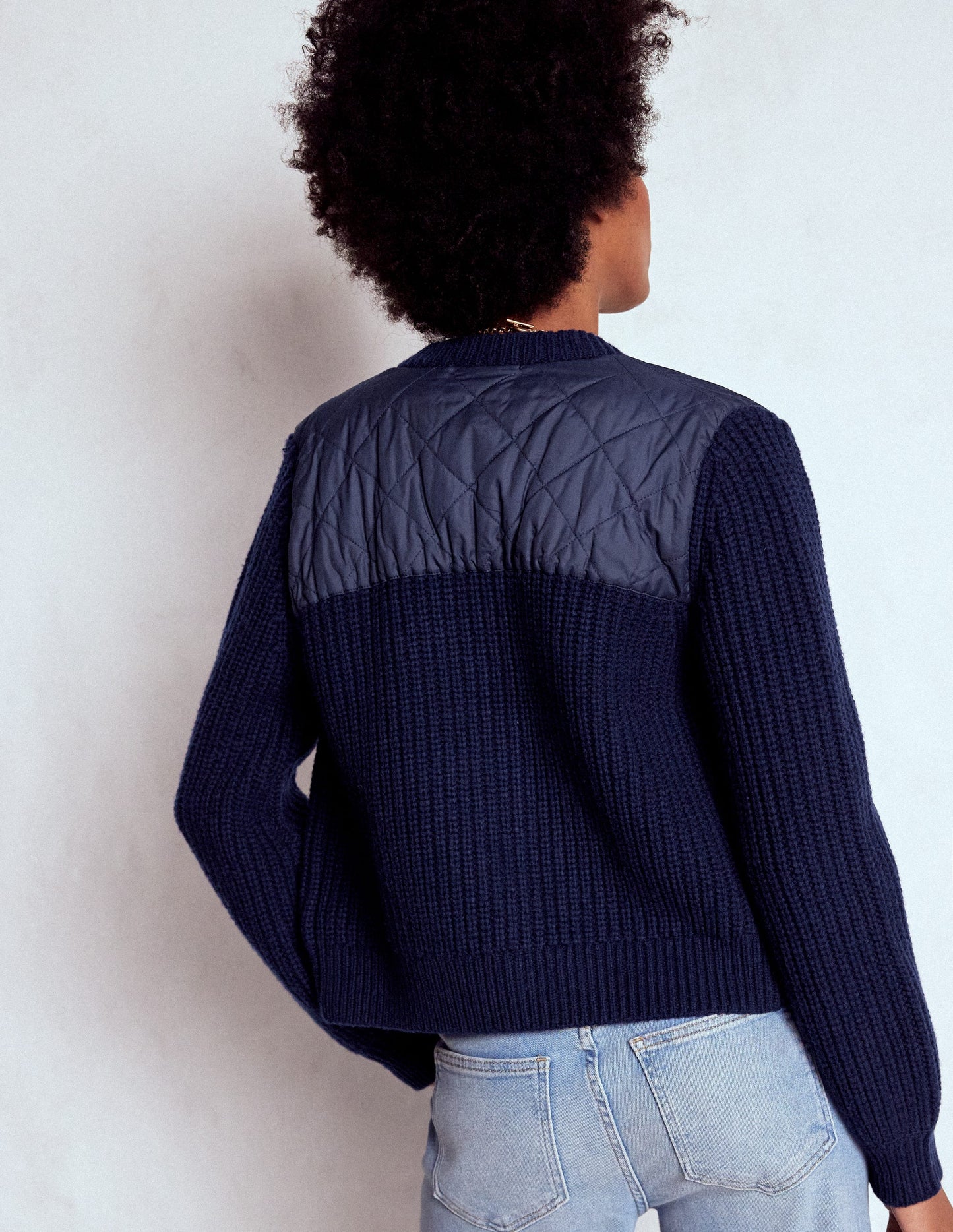 Veste matelassée courte en maille-Bleu marine