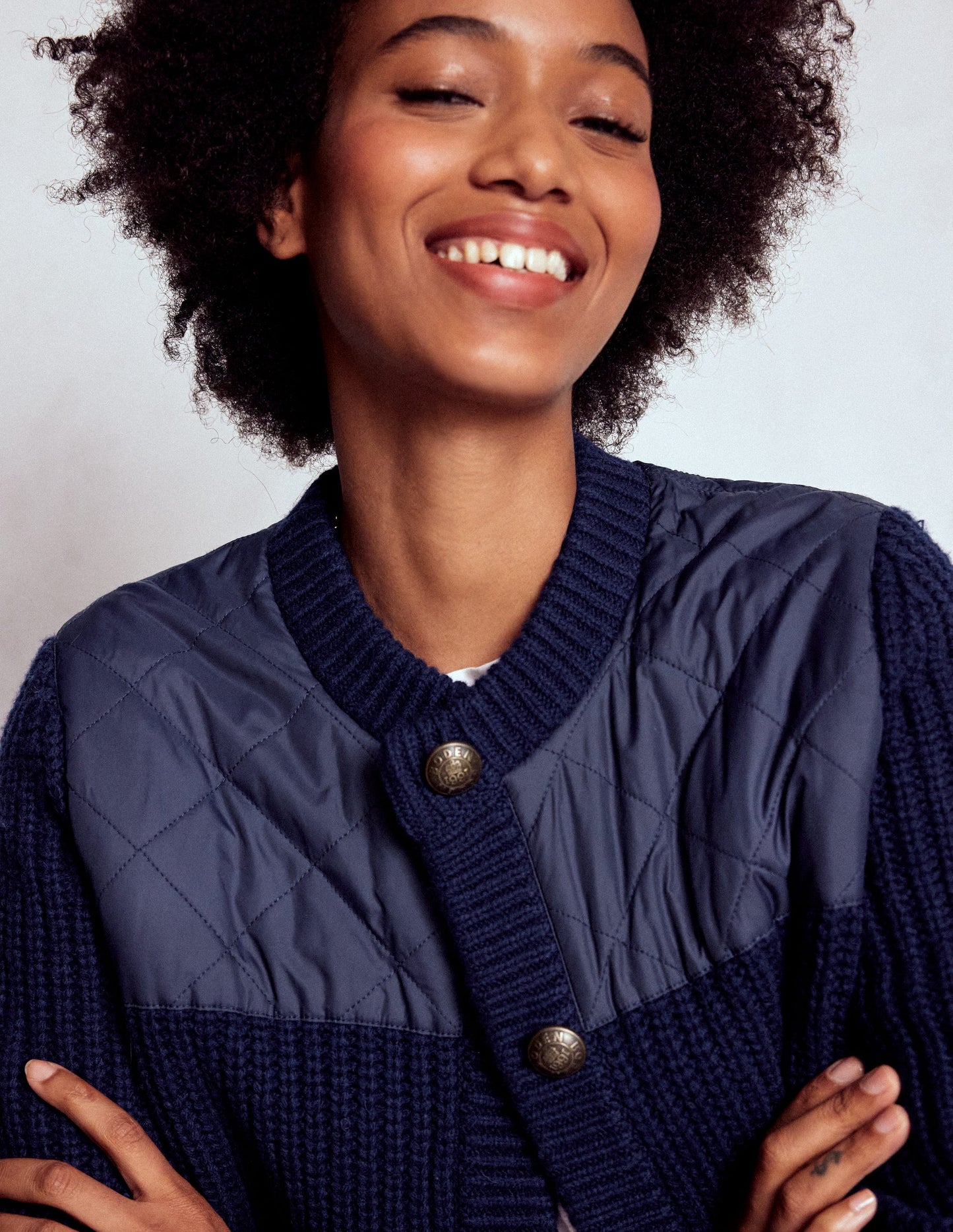 Veste matelassée courte en maille-Bleu marine