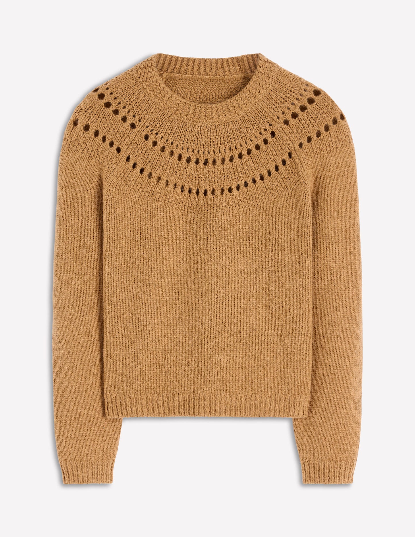 Flauschiger Grobstrickpullover-Camel Meliert