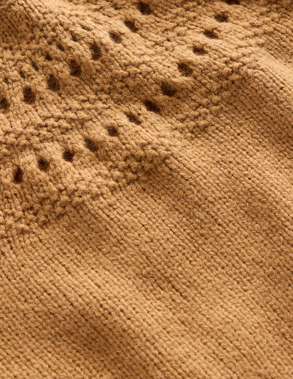 Flauschiger Grobstrickpullover-Camel Meliert
