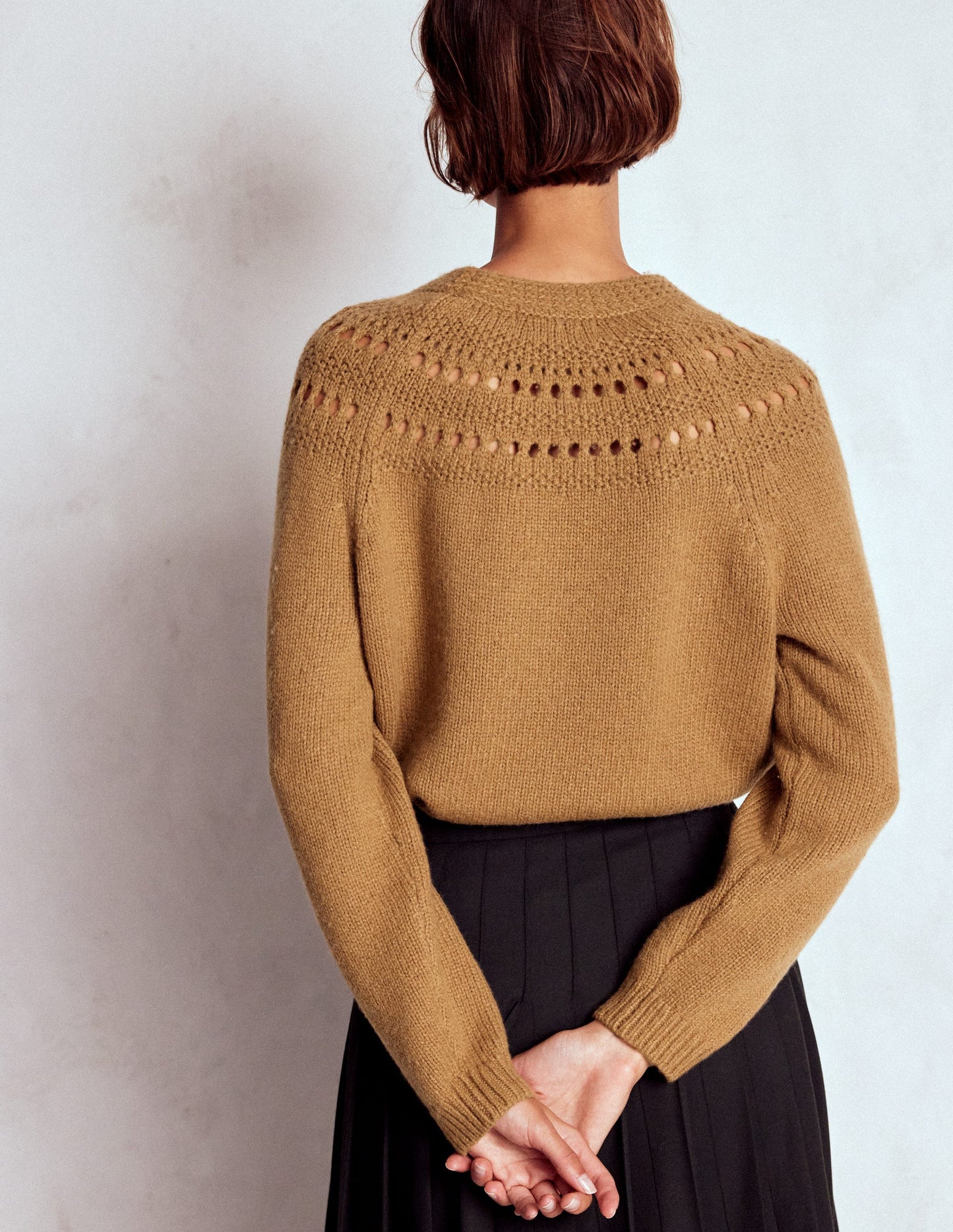 Flauschiger Grobstrickpullover-Camel Meliert