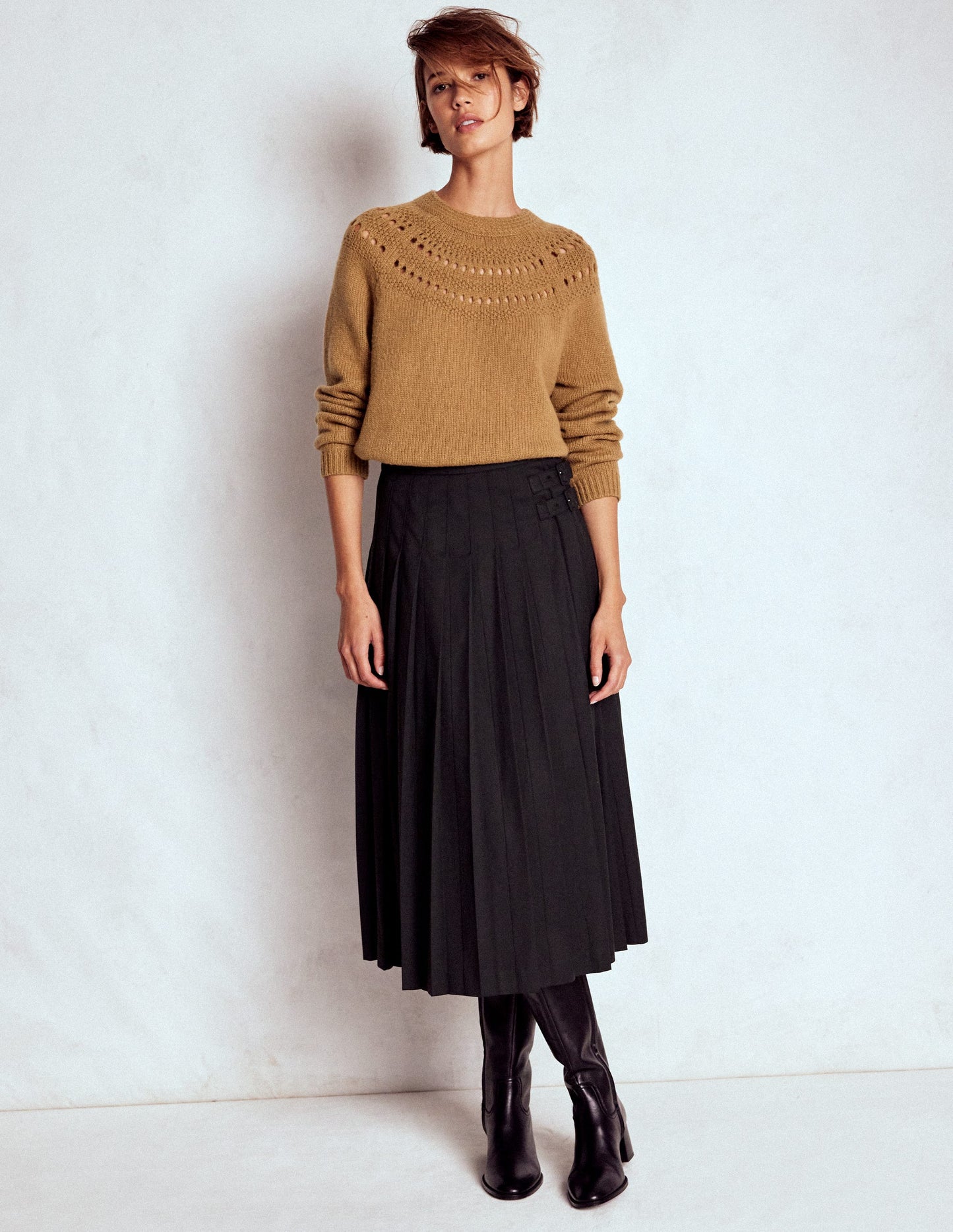 Flauschiger Grobstrickpullover-Camel Meliert