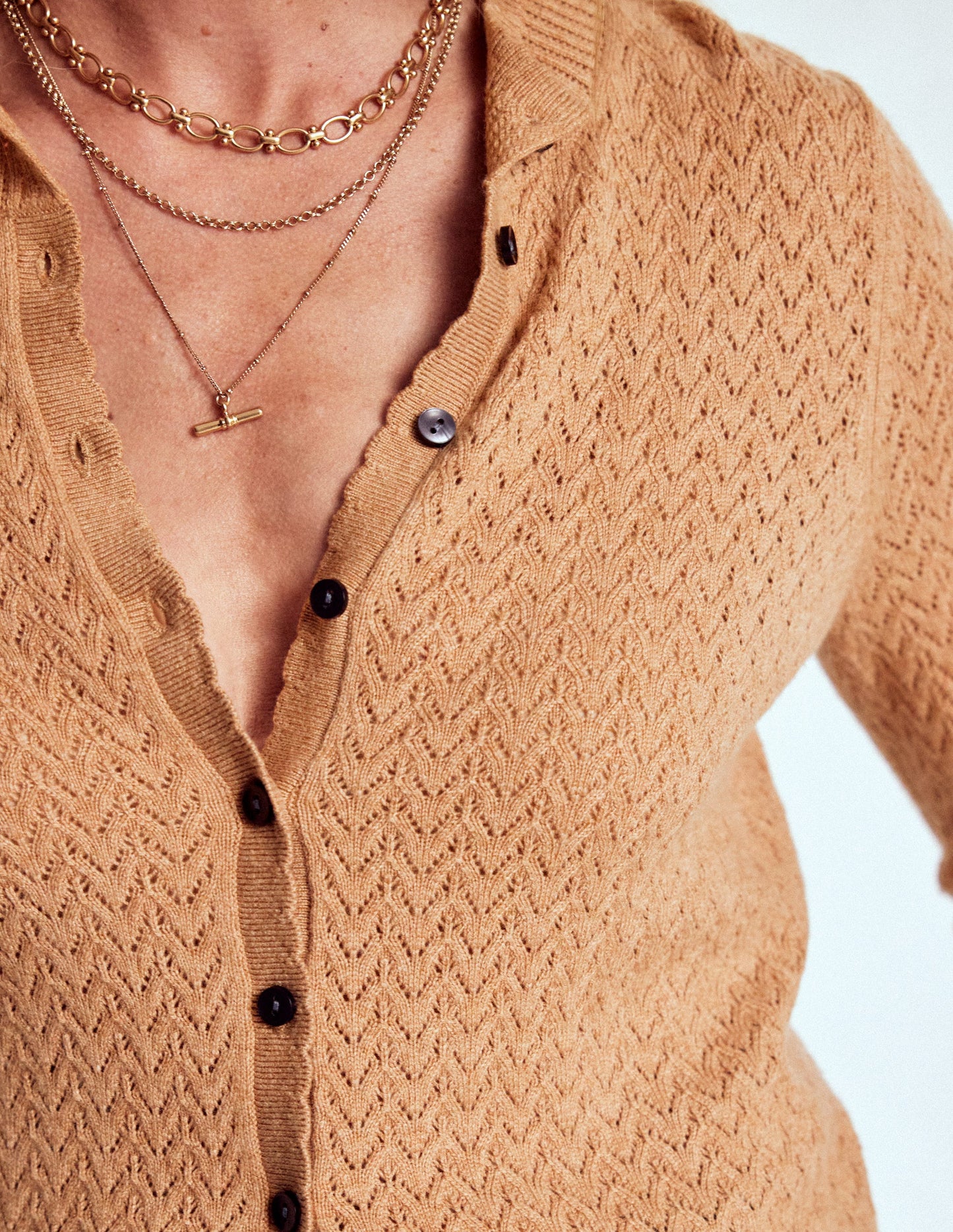 Gilet Diane en pointelle-Camel chiné
