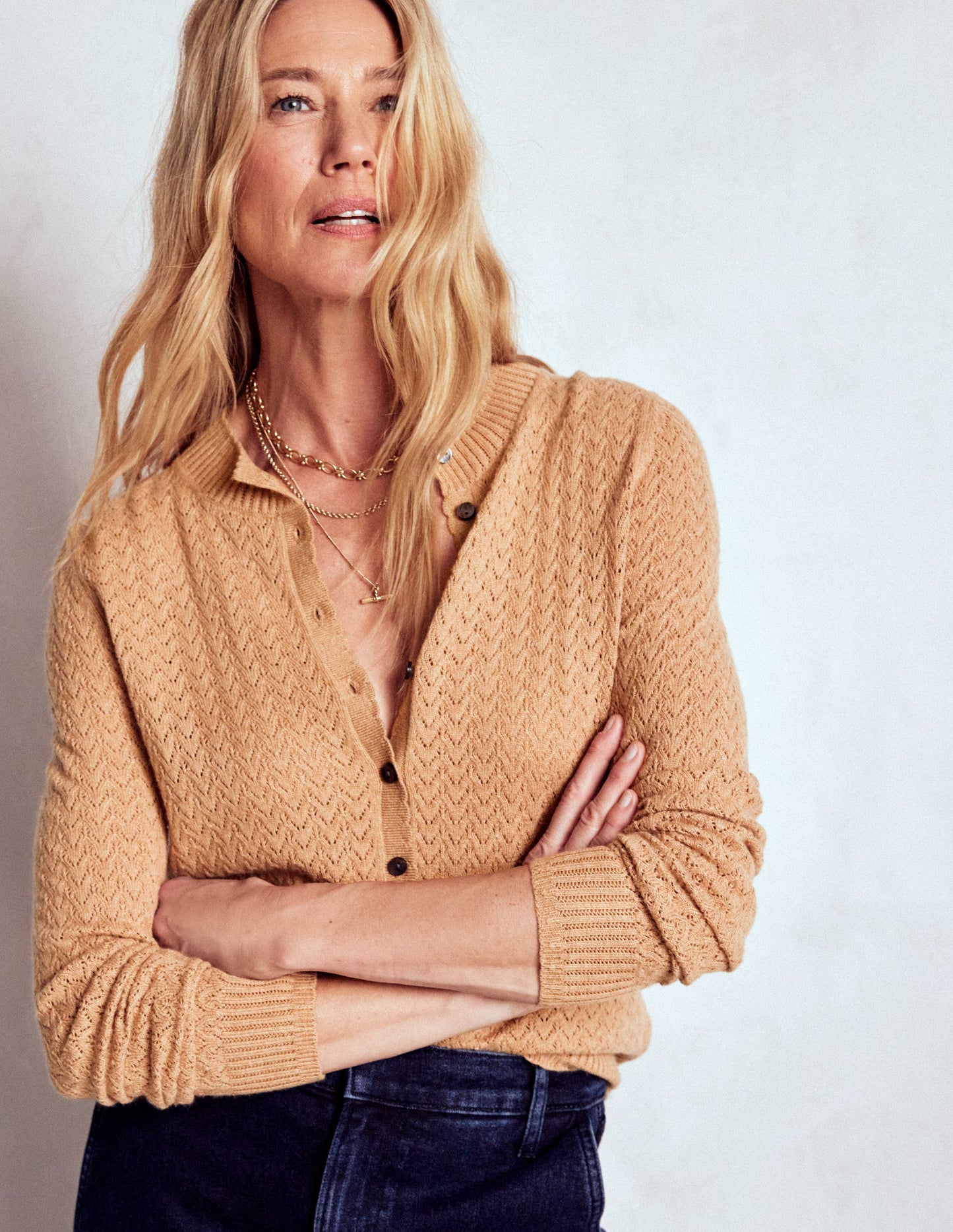 Gilet Diane en pointelle-Camel chiné