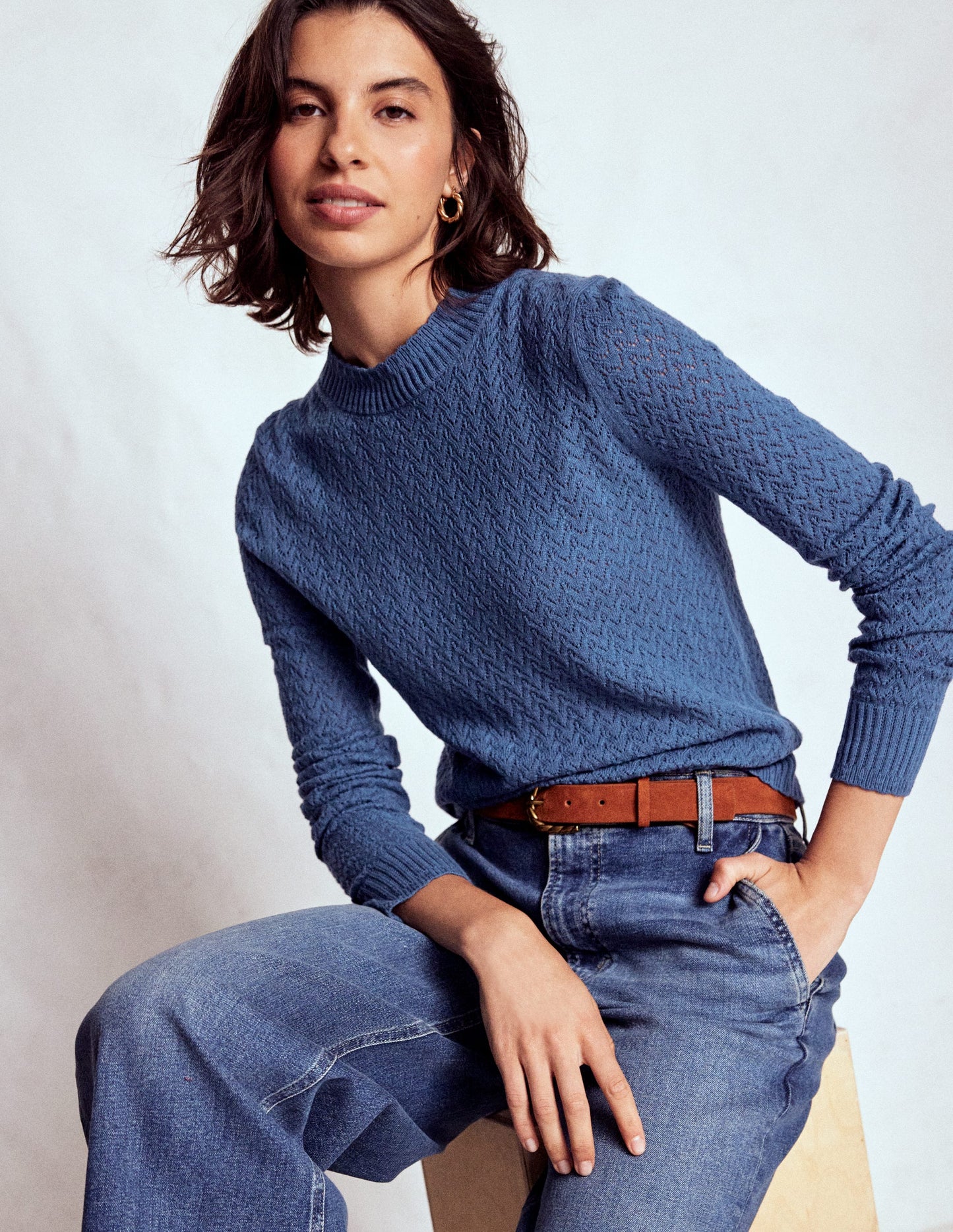 Diane Pointelle-Pullover-Denim-Blau