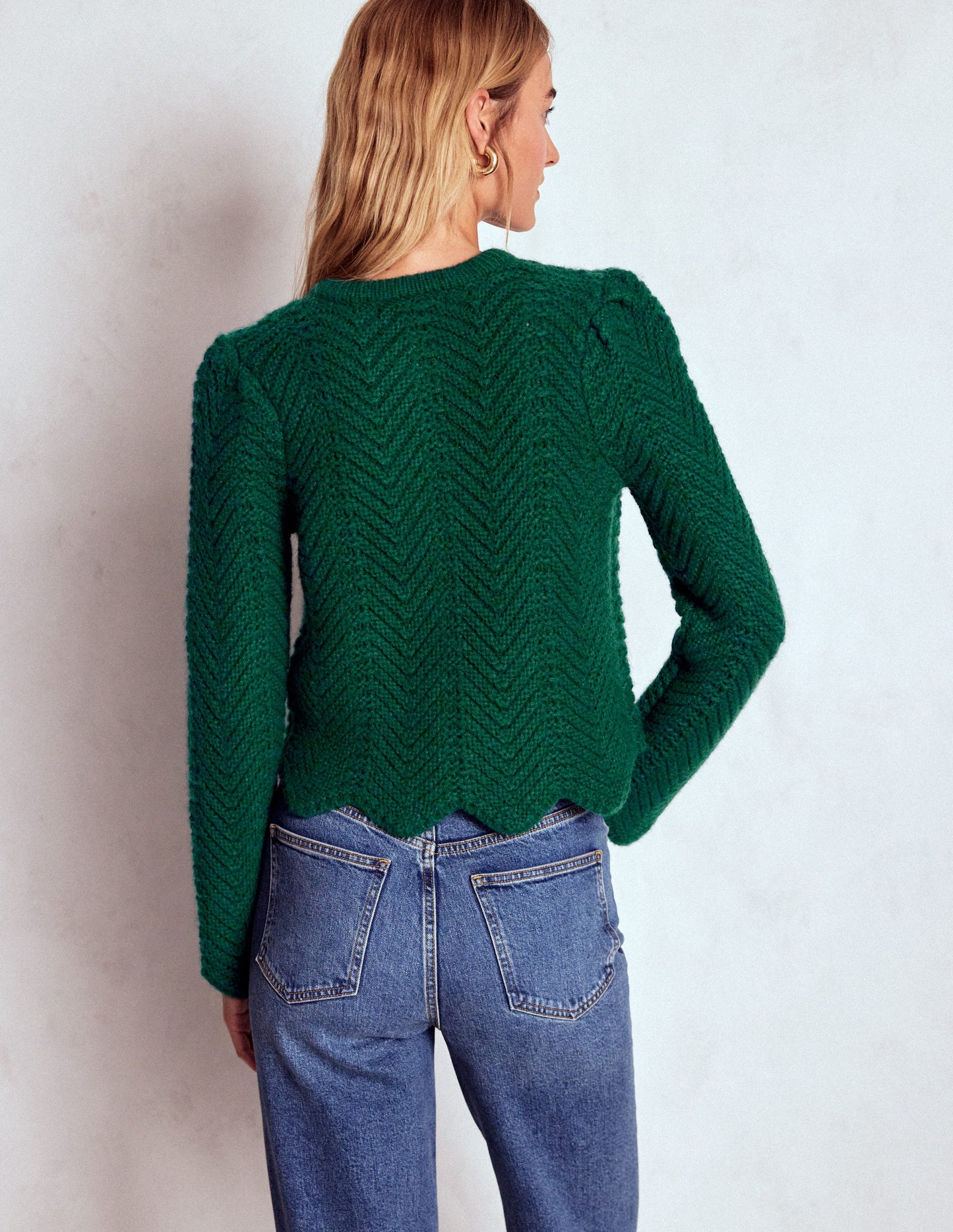 Grobstrickjacke mit Chevronmuster-Dunkles Smaragdgrün