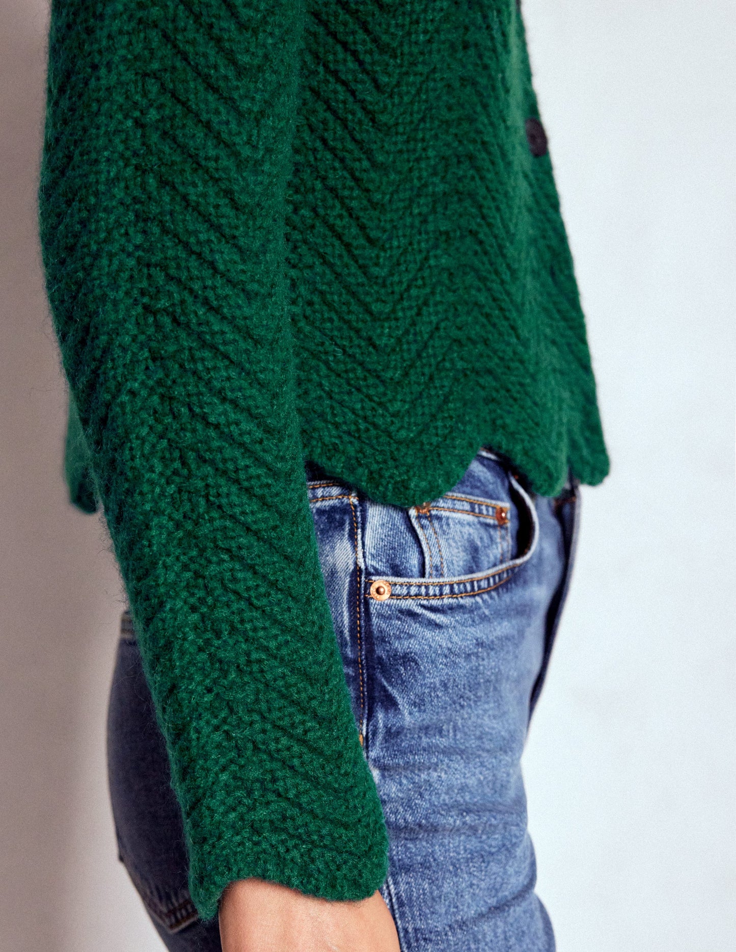 Grobstrickjacke mit Chevronmuster-Dunkles Smaragdgrün