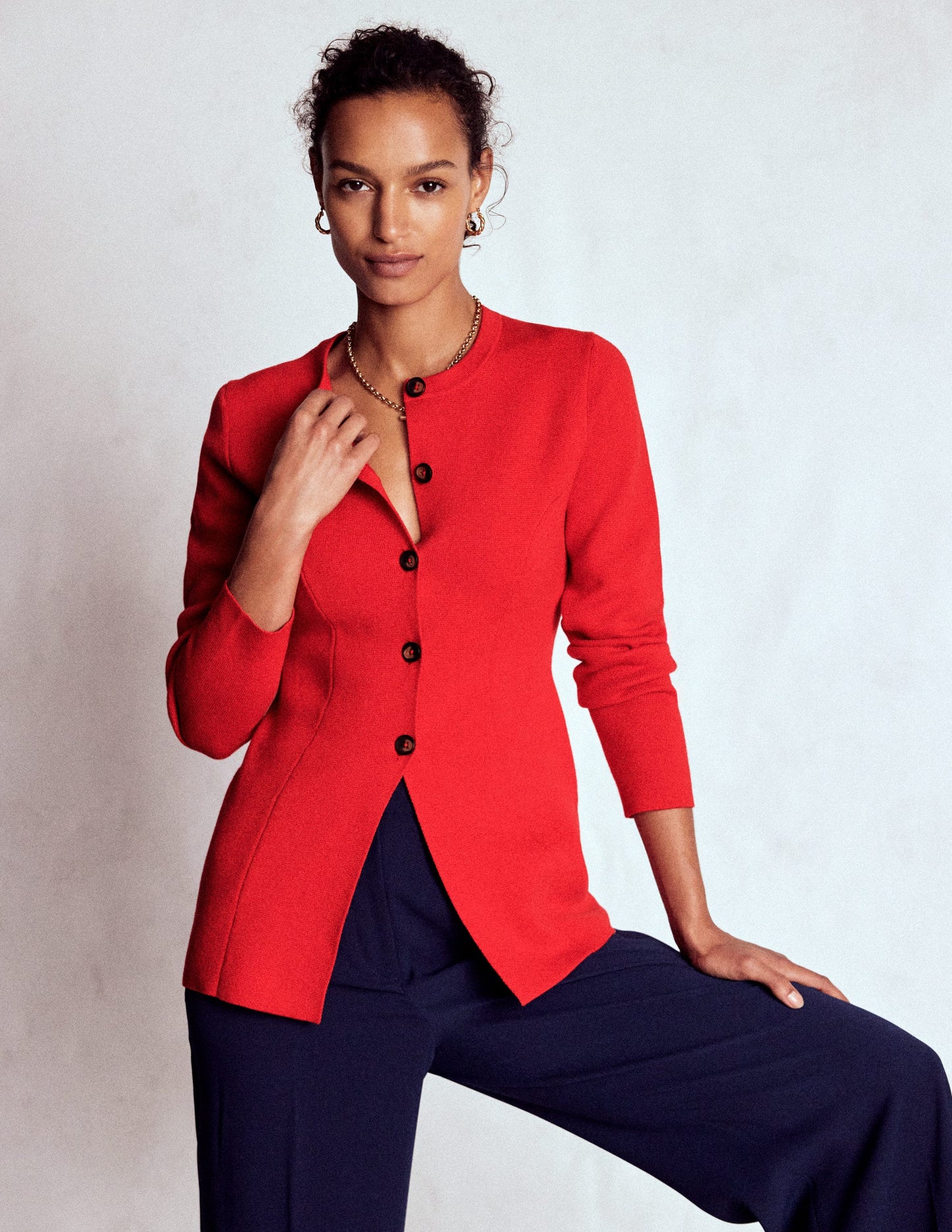 Joanna Taillierte Strickjacke-Mohnblumenrot