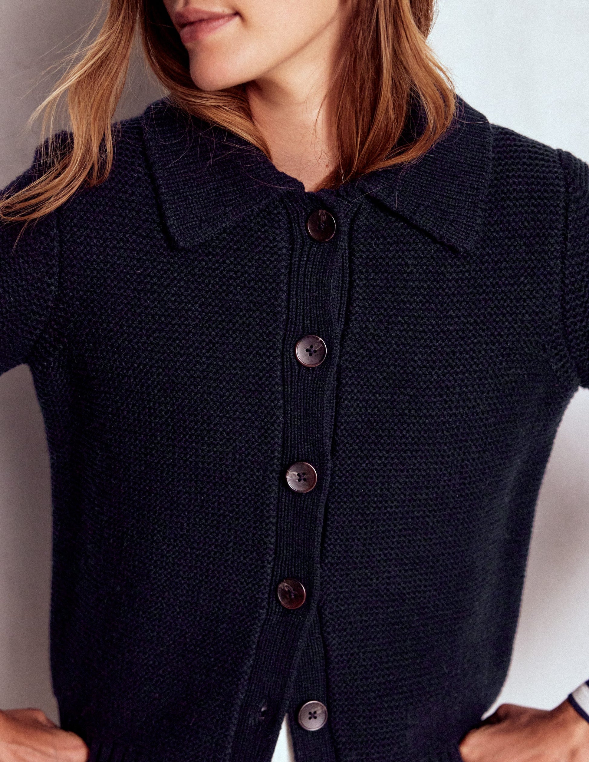 Chunky Collar Knitted Jacket-Navy-2