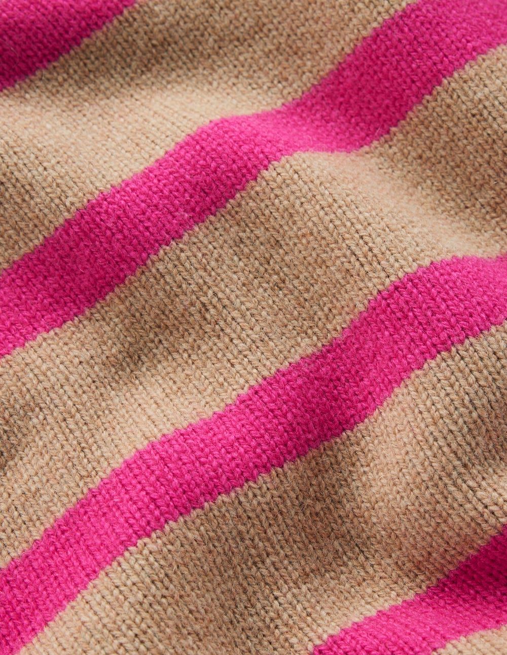 Marion Hochgeschlossener Merino-Pullover-Kamel, Brilliantpink Streifen
