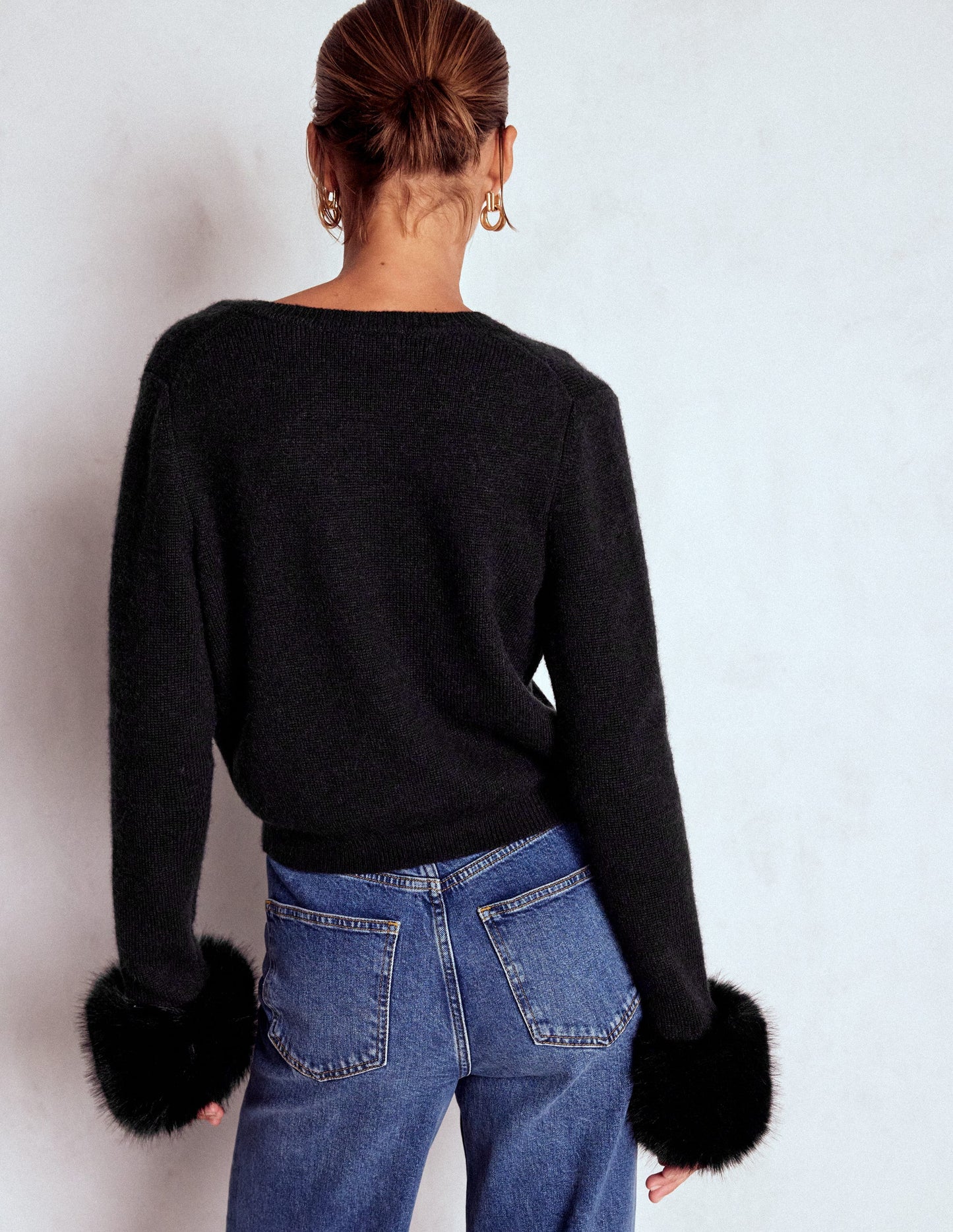 Cardigan à détails en fourrure-Noir