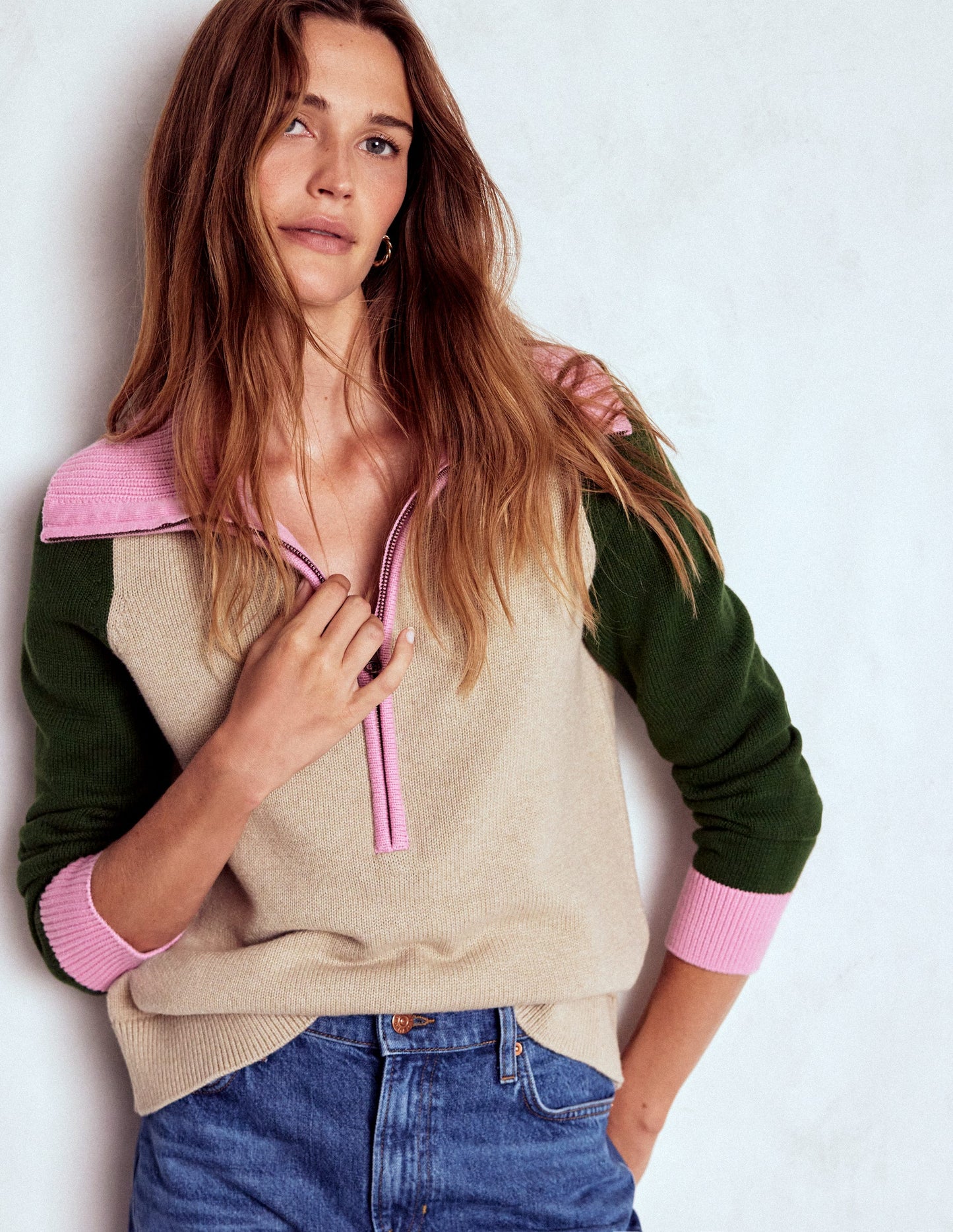 Pull Lucy partiellement zippé-Chinchilla chiné, vert