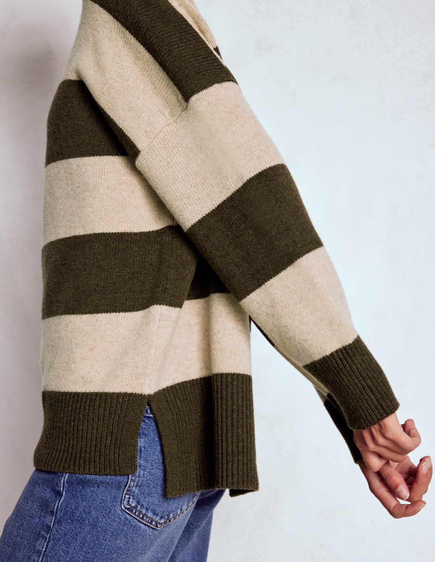 Polly Merino-Rollkragenpullover-Moor, Leinen Streifen