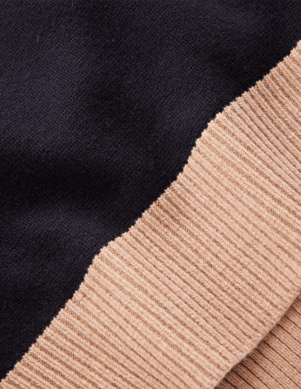 Polly Merino Roll Neck Jumper-Navy, Warm Taupe Colour Block