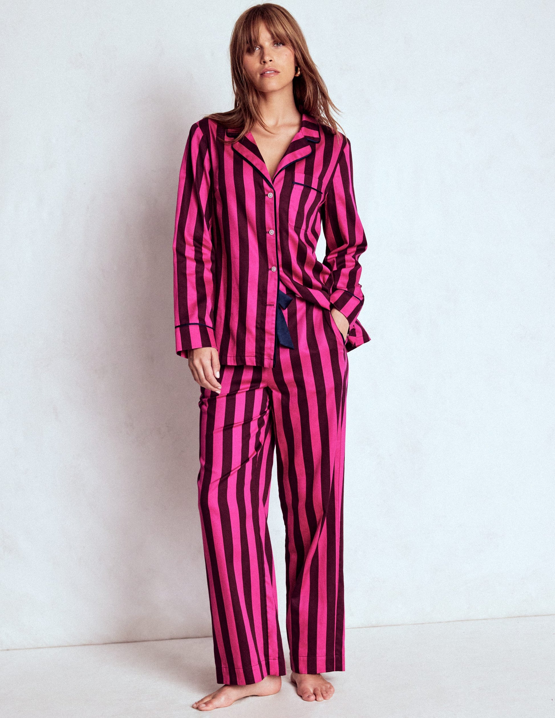 Cotton Pyjama Trousers-Pink Stripe-1