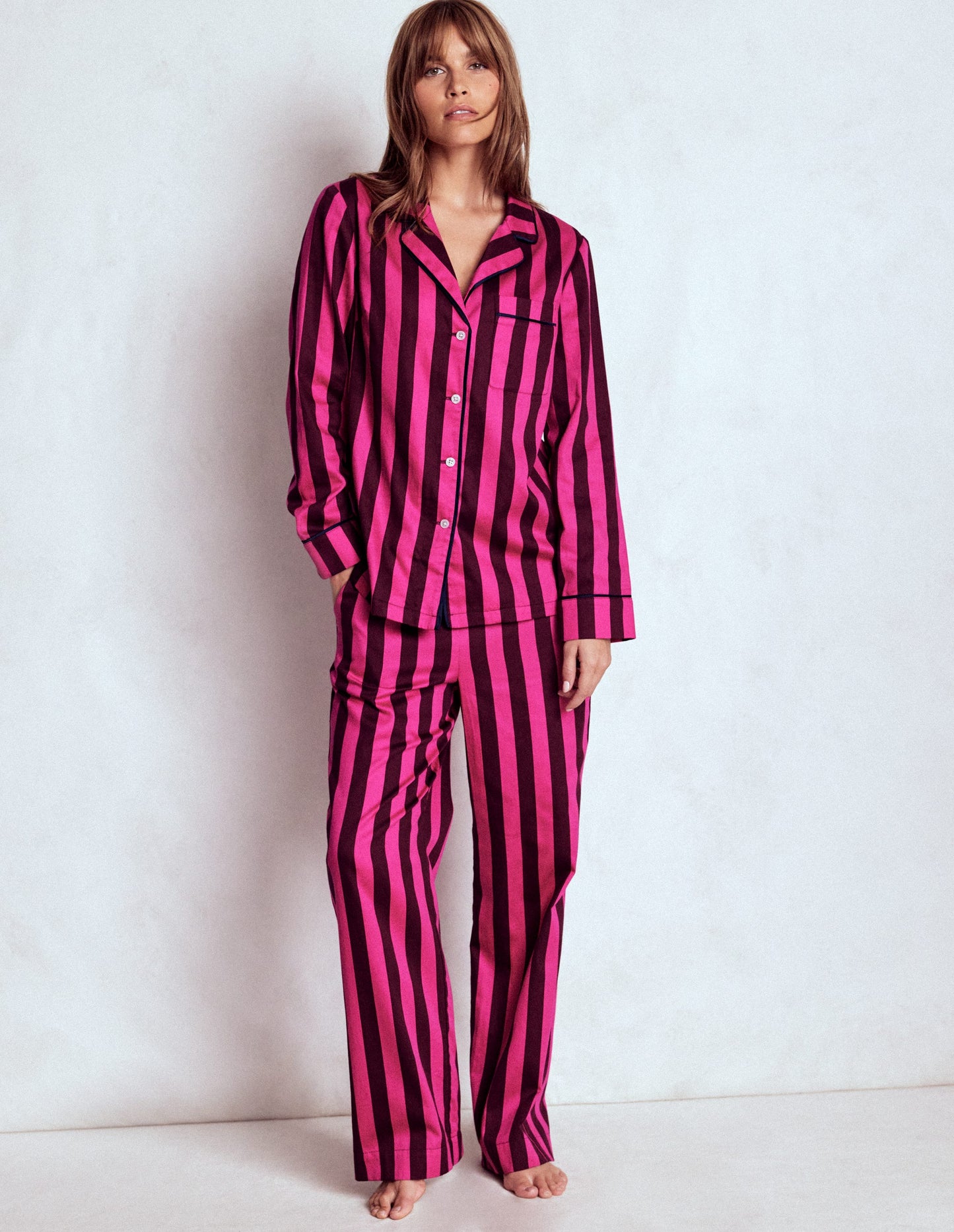 Cotton Pyjama Shirt-Pink Stripe