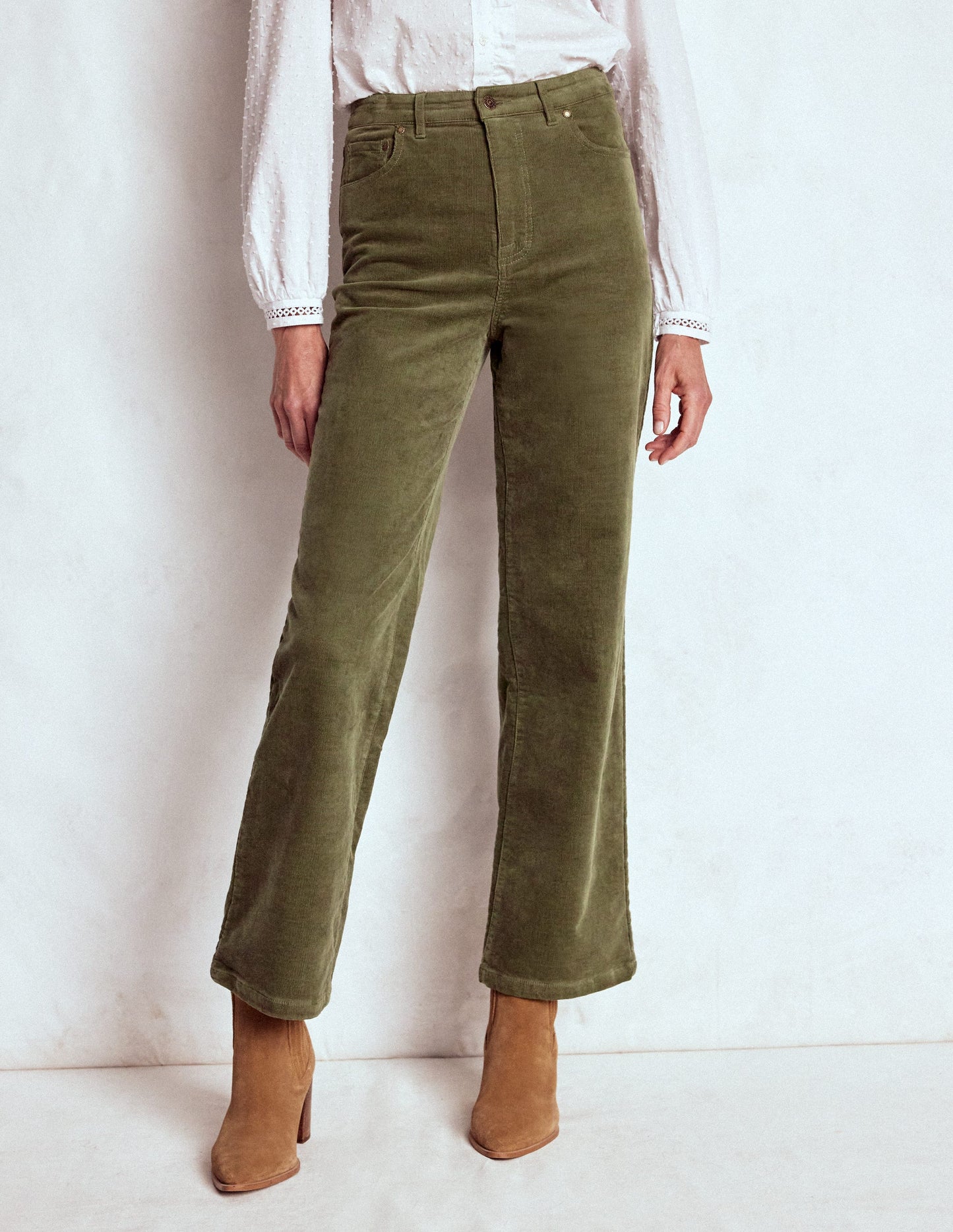 Cord-Jeans mit geradem, weitem Bein im Five-Pocket-Design-GRÜN