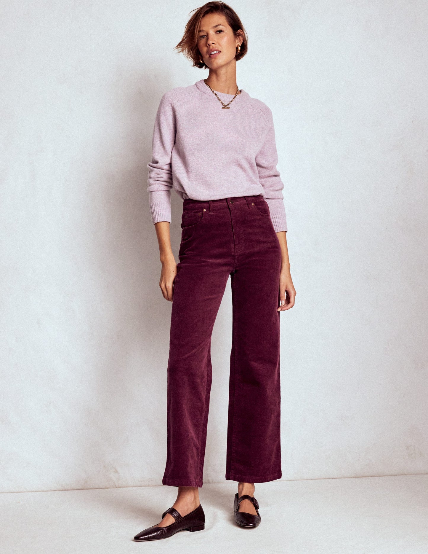 Cord-Jeans mit geradem, weitem Bein im Five-Pocket-Design-Burgunderrot