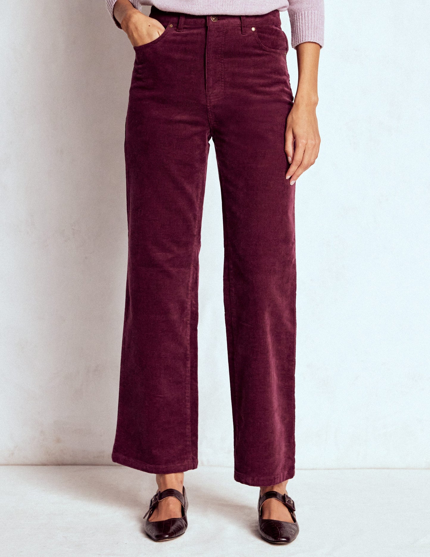 Cord-Jeans mit geradem, weitem Bein im Five-Pocket-Design-Burgunderrot