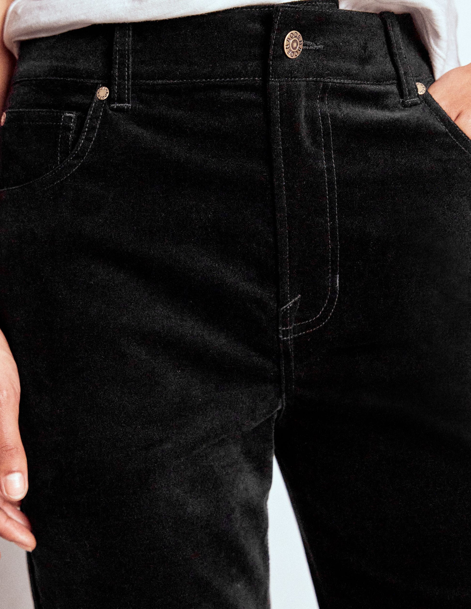 Velveteen Straight Jeans-Black-2