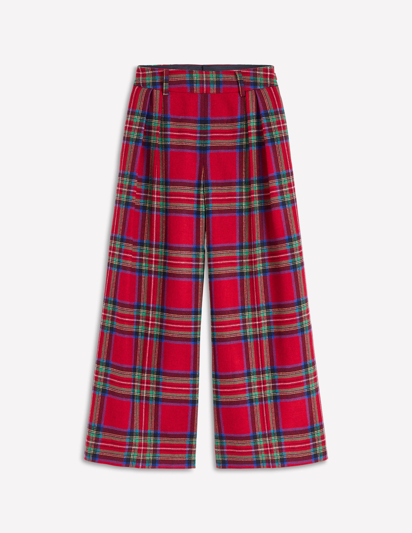 Jupe-culotte plissée en laine-Carreaux rouges, bleus et verts