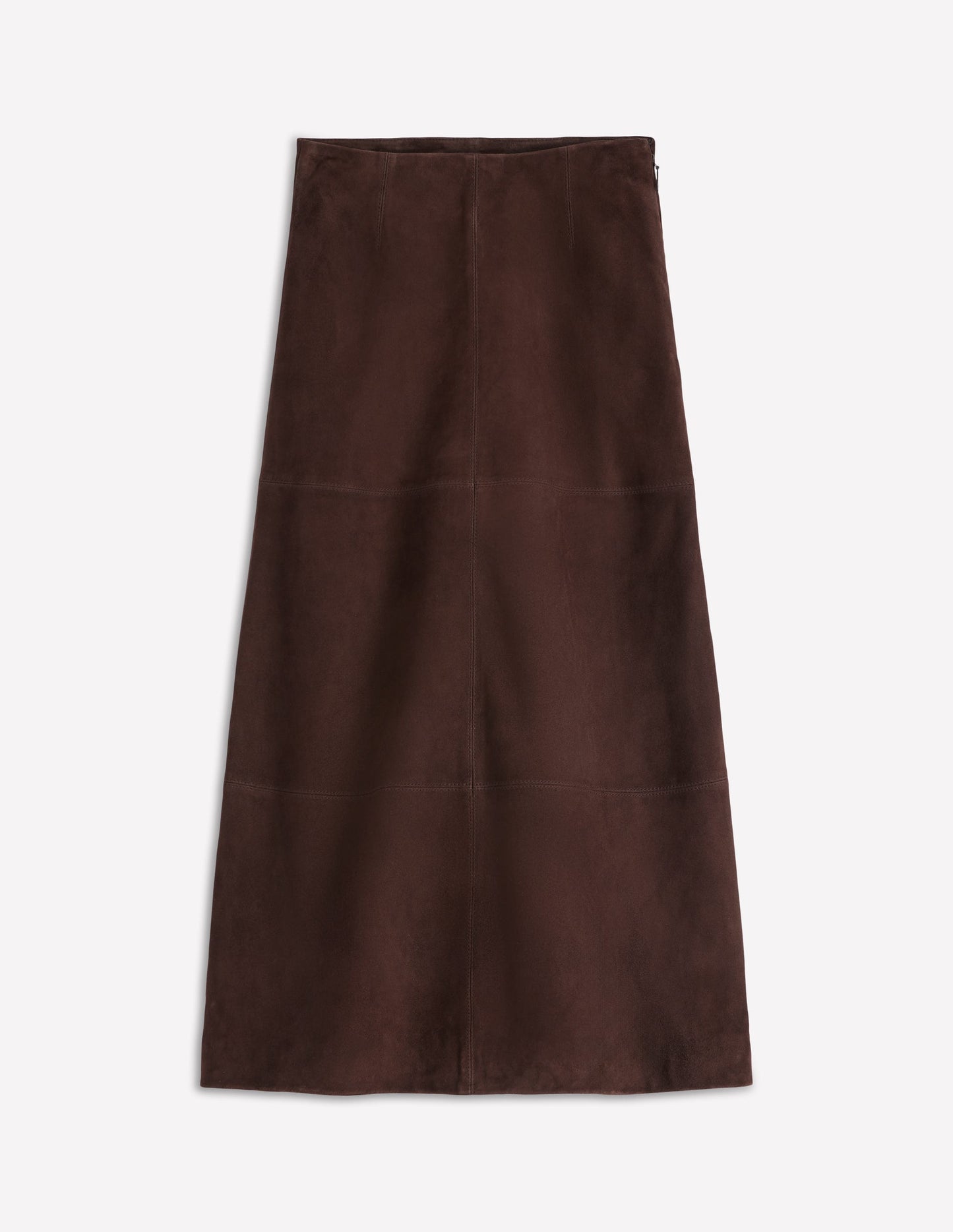 Jupe midi en daim-Chocolat noir