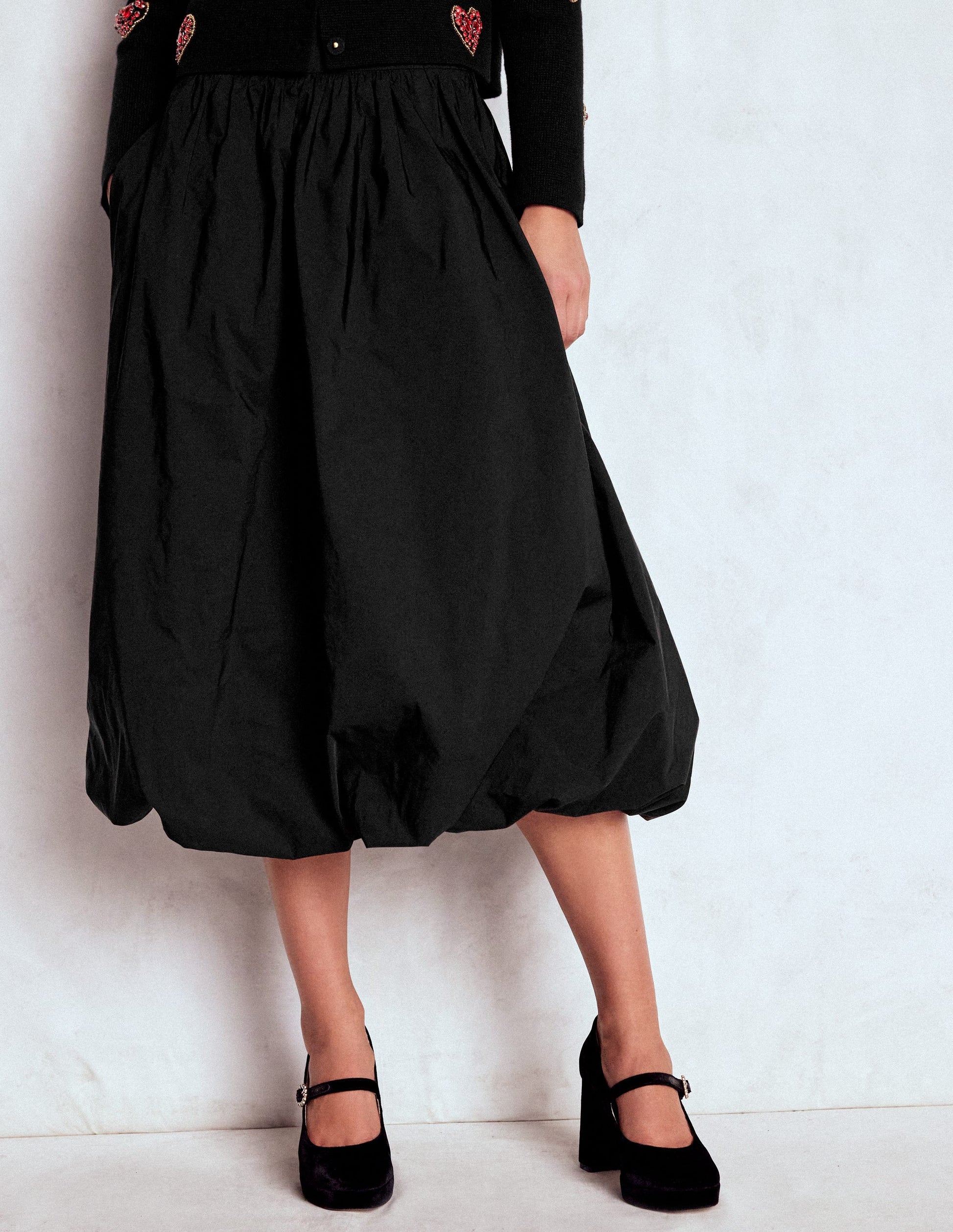 Bubble Hem Midi Skirt-Black-4