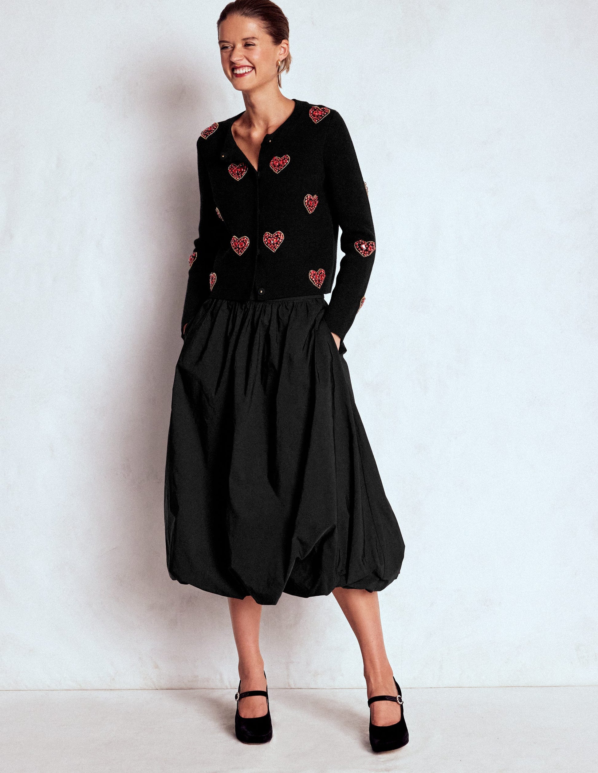 Bubble Hem Midi Skirt-Black-5