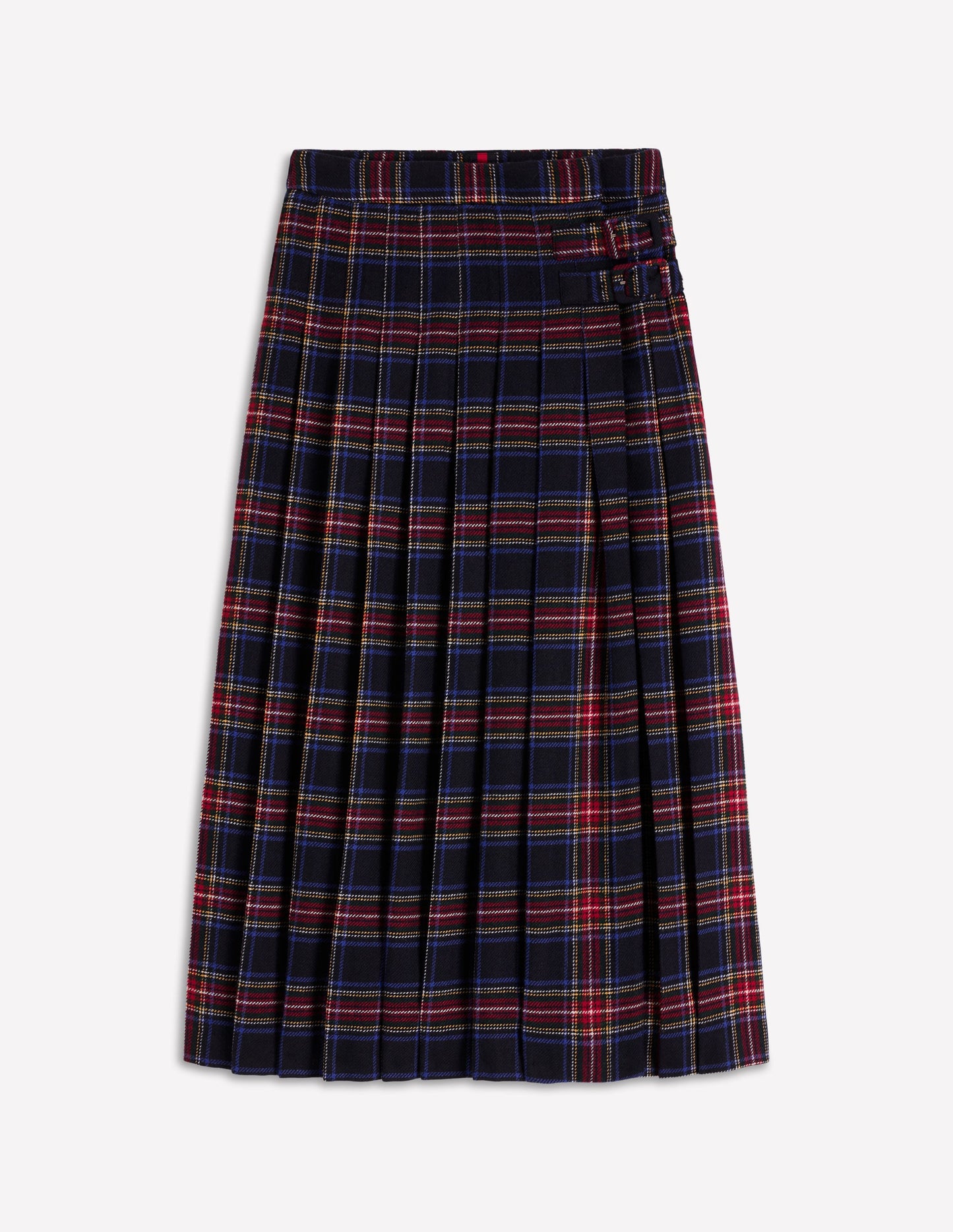 Jupe style kilt Josephine en laine-Carreaux bleu marine, verts et rouges