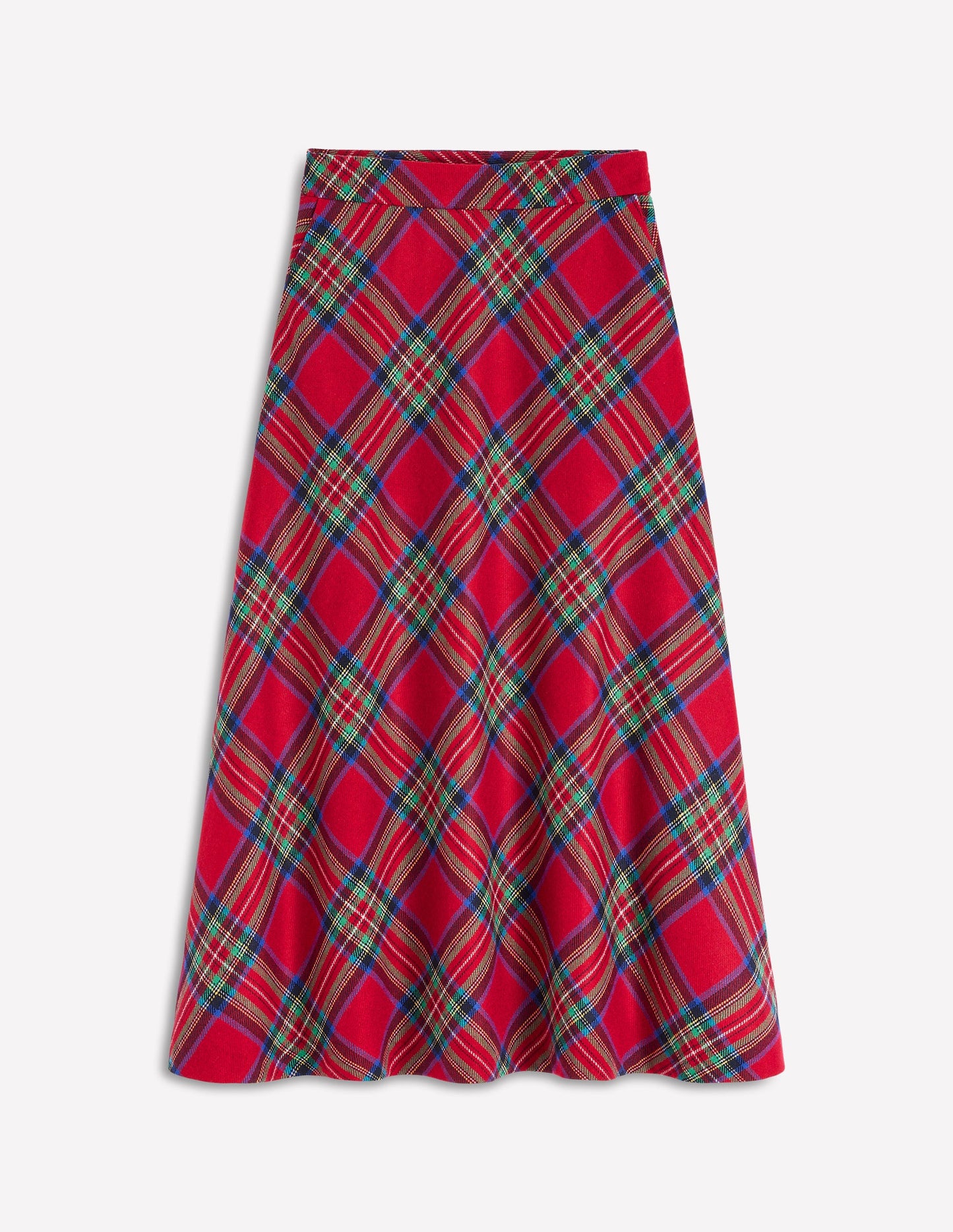 Jupe midi Hayley en laine-Carreaux rouges, bleus et verts