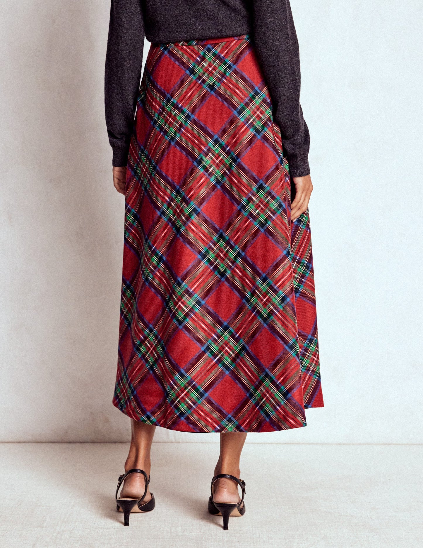Jupe midi Hayley en laine-Carreaux rouges, bleus et verts