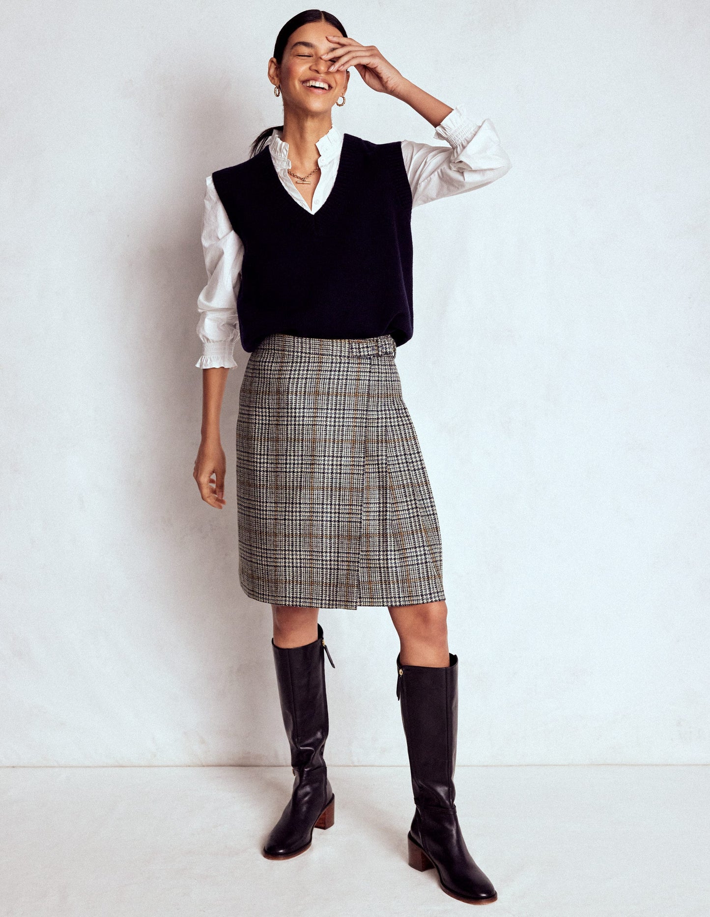 Helen Wool Kilt Skirt-Blue, Grey Prince of Wales