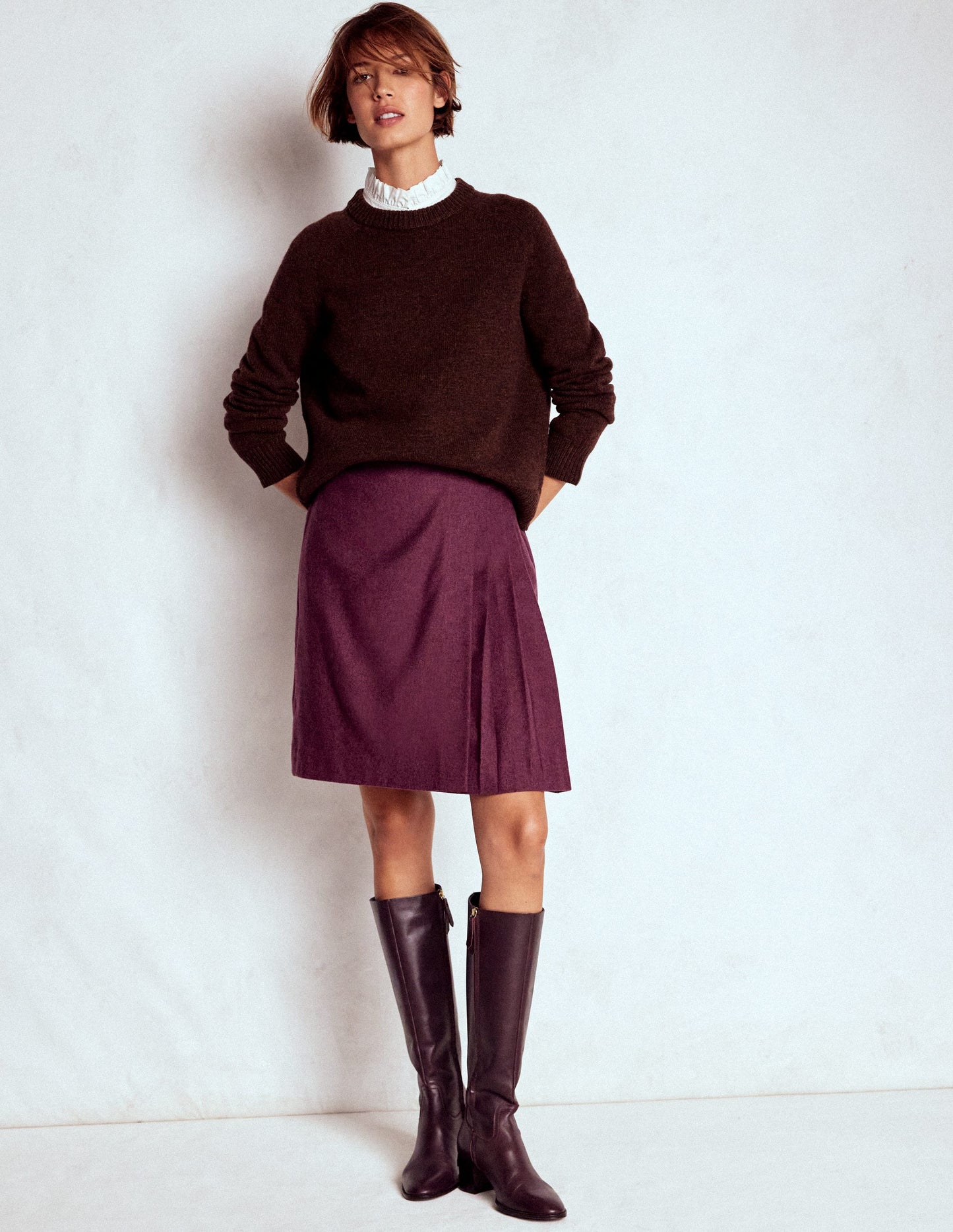 Helen Wool Kilt Skirt-Purple Herringbone