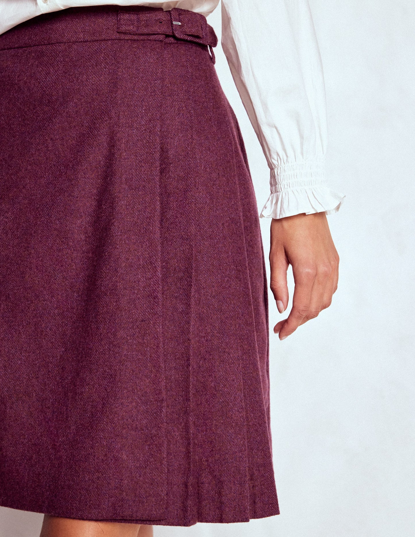 Helen Wool Kilt Skirt-Purple Herringbone