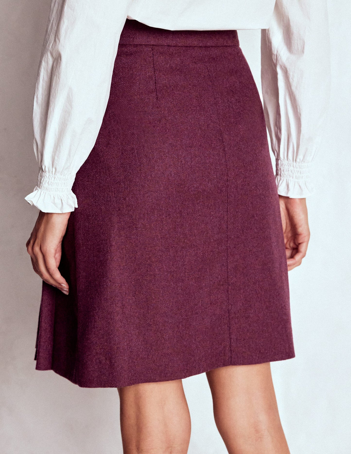 Helen Wool Kilt Skirt-Purple Herringbone