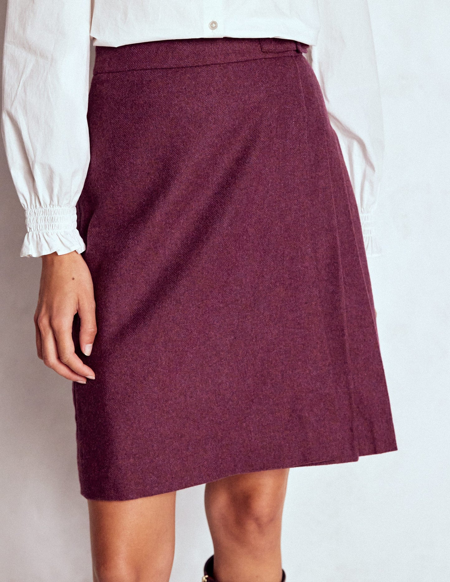 Helen Wool Kilt Skirt-Purple Herringbone