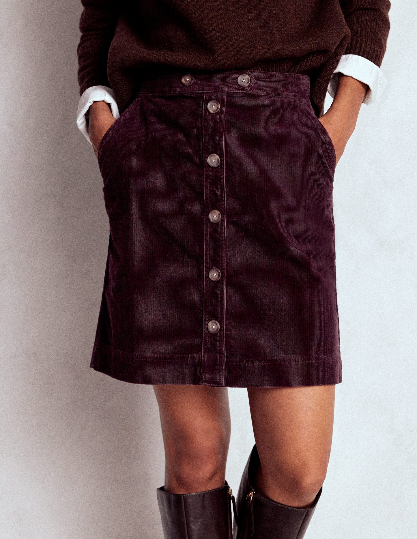 Jupe Cecelia en velours côtelé-Aubergine profond