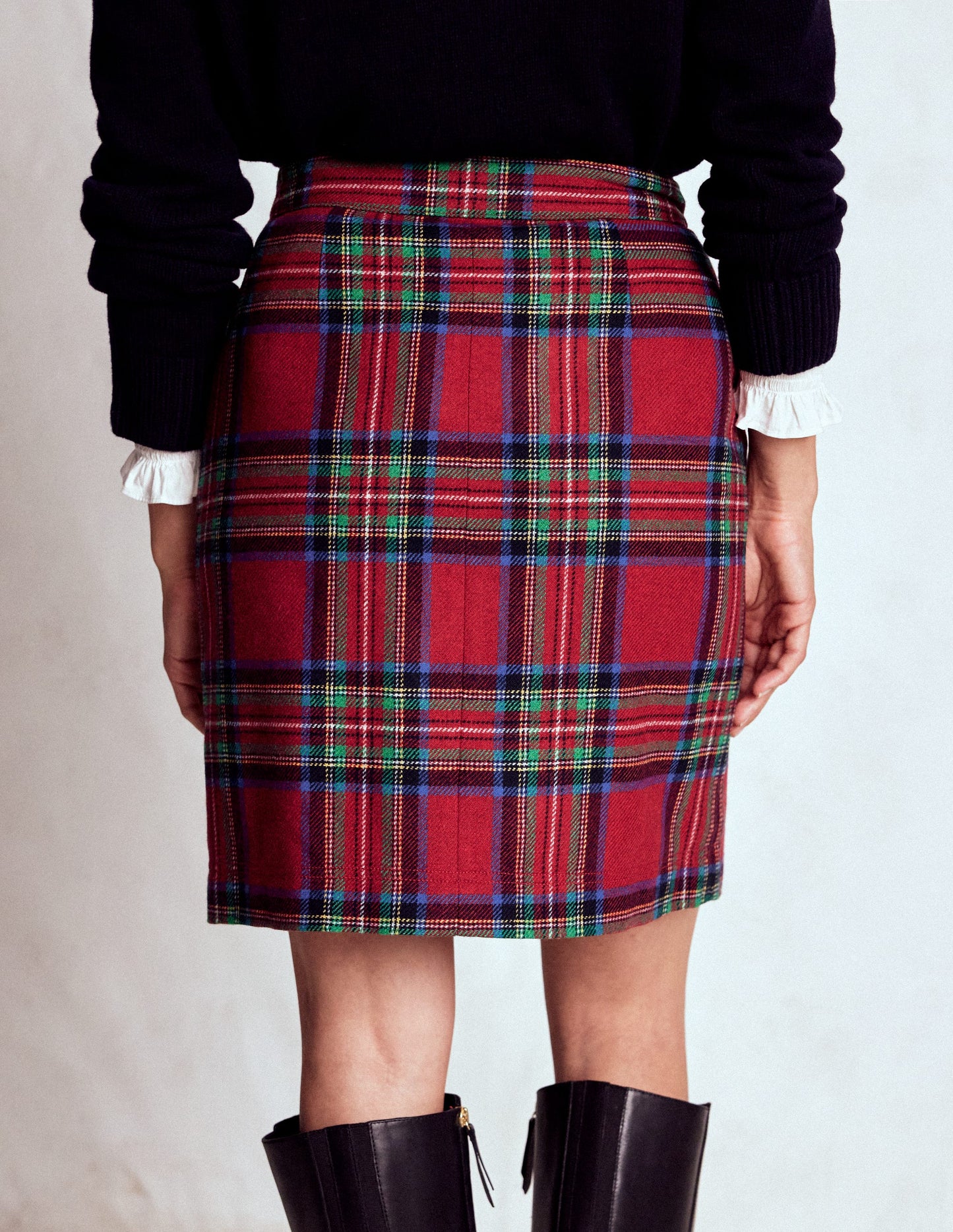 Jupe Cecelia en laine-Carreaux rouges, bleus et verts