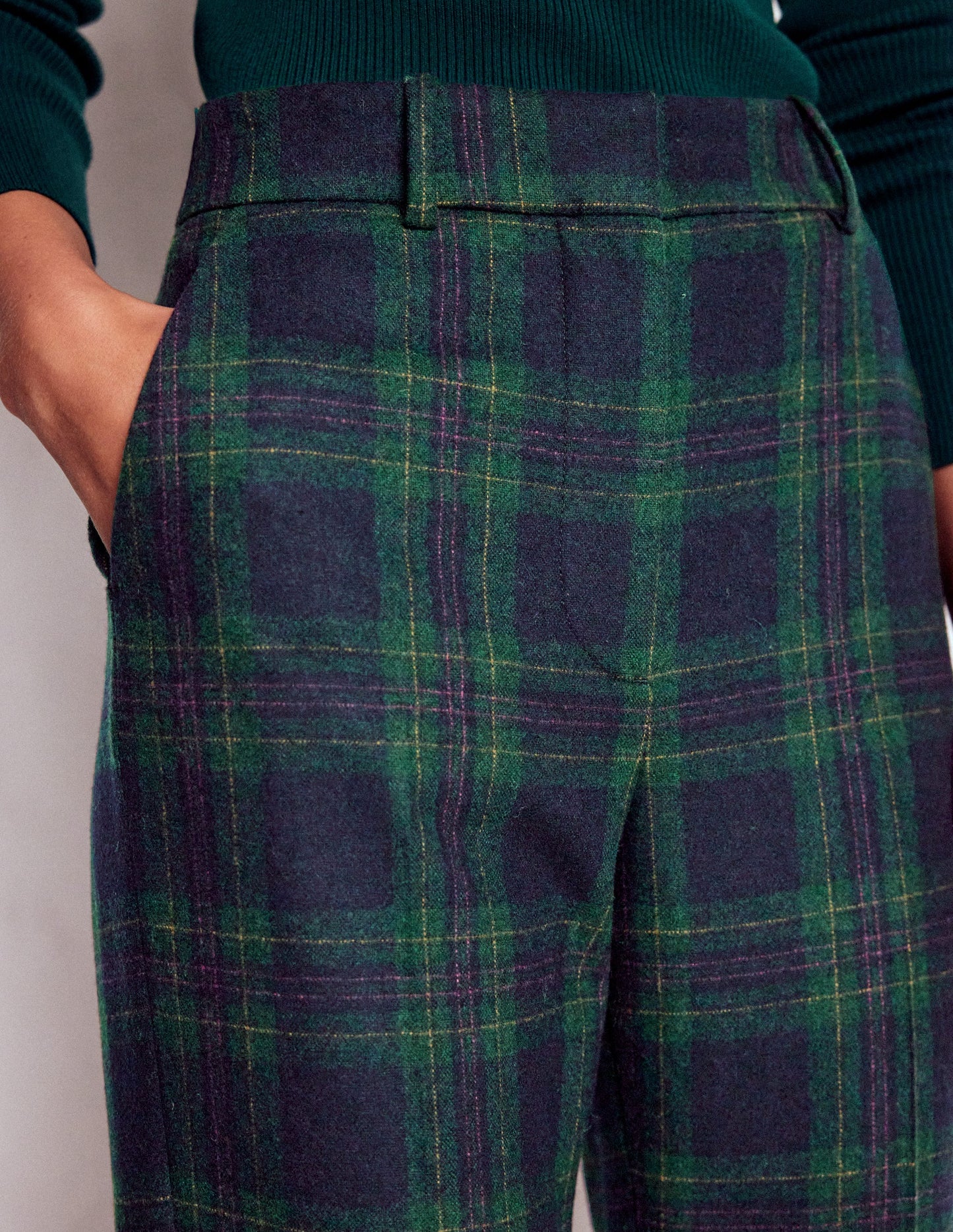 Pantalon Canonbury en laine-Carreaux ton sur ton bleu marine et vert