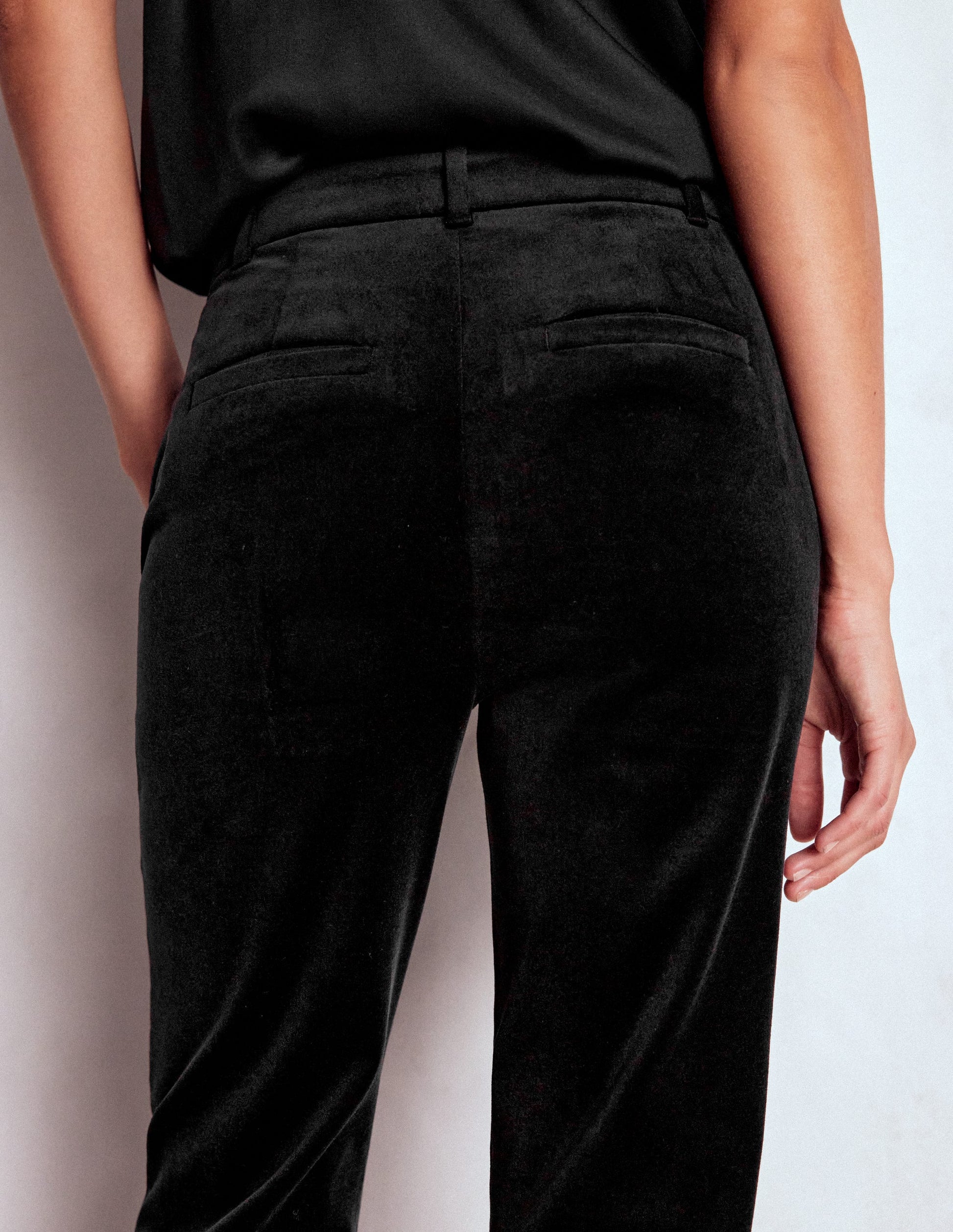 Fitted Velvet Flare Trousers-Black-5