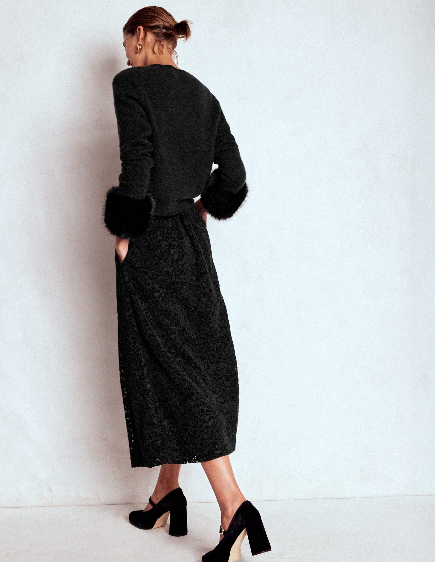 Verity Midirock mit Spitze-Schwarz mit Spitze