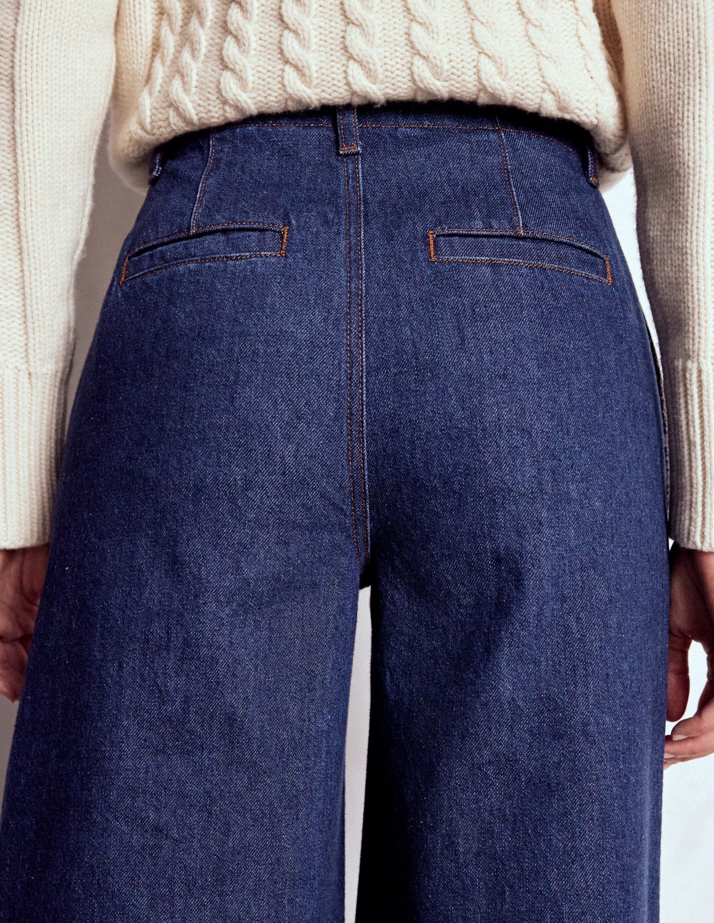 Jean large à surpiqûres-Indigo