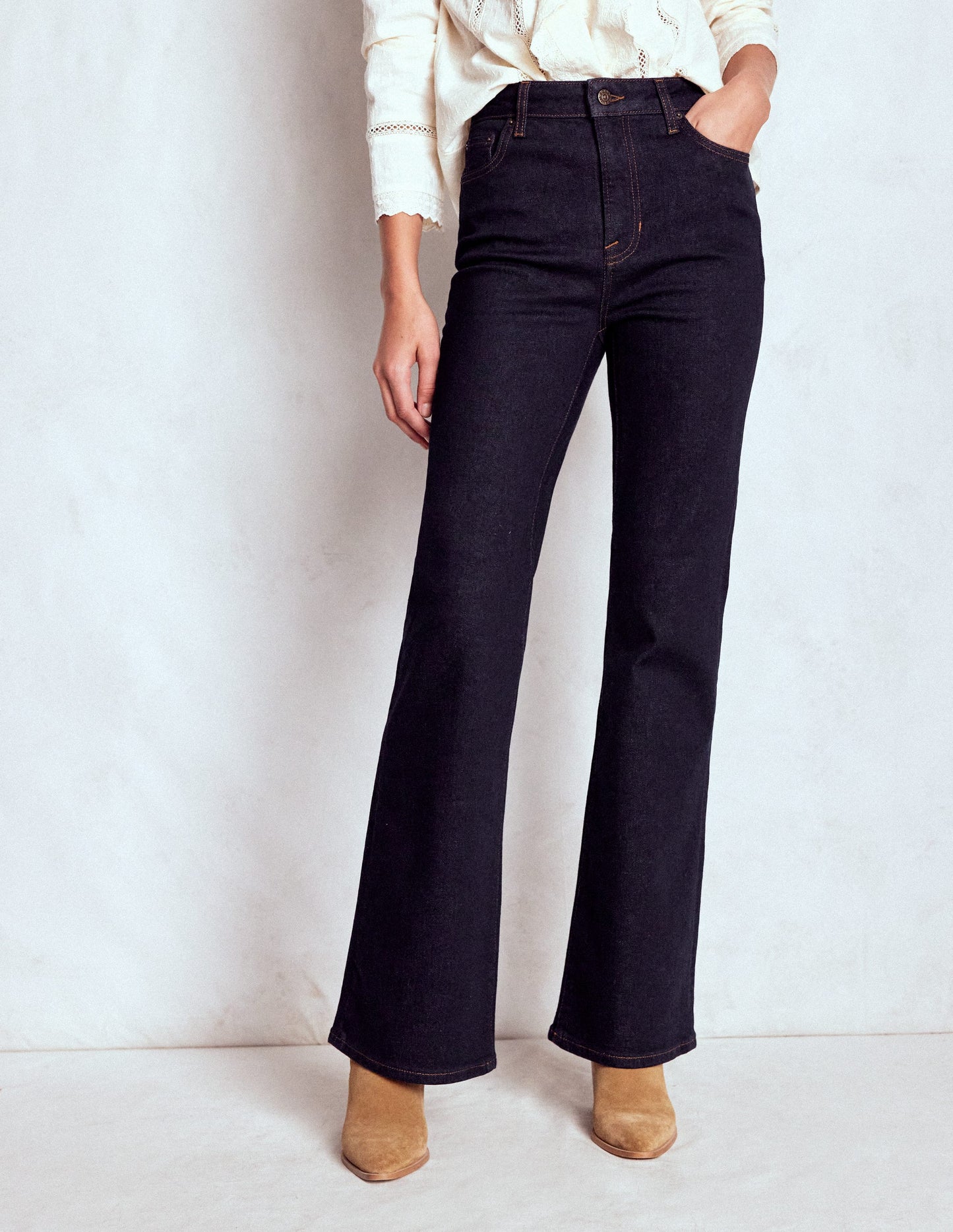 Jean taille haute ajusté-évasé-Indigo