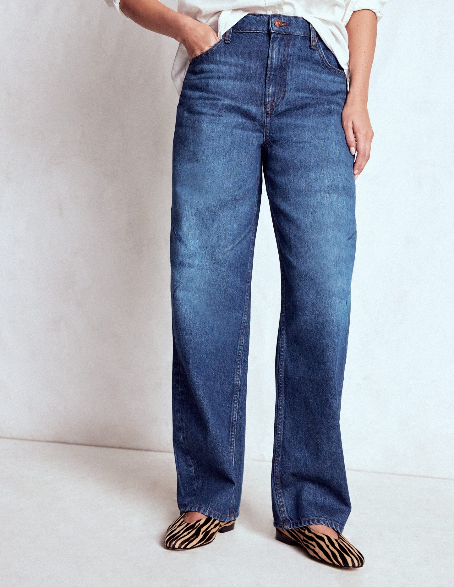 Full Length Barrel Leg Jeans-Dark Vintage