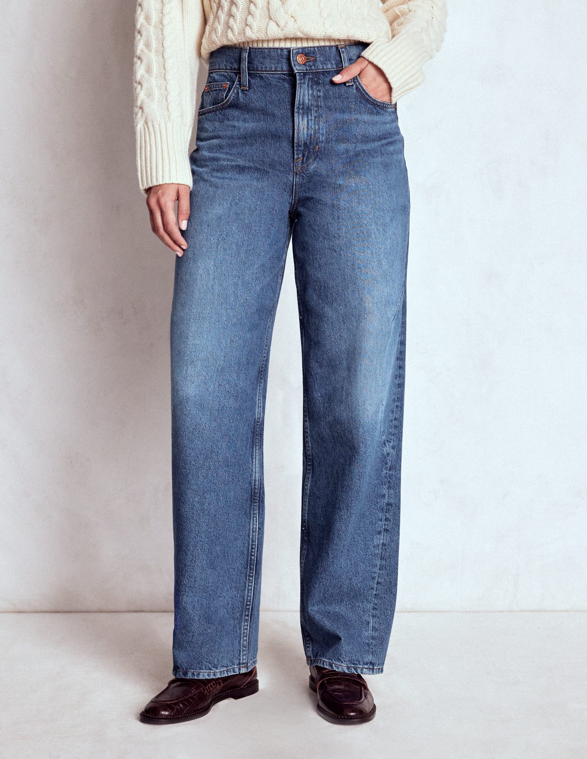 Full Length Barrel Leg Jeans-Mid Vintage-5