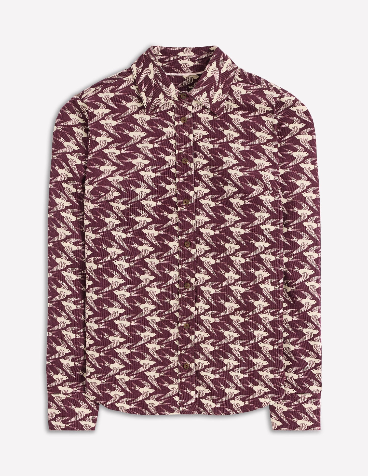 Chemise Sienna en velours côtelé-Cerise foncée, motif Swooping Swallow