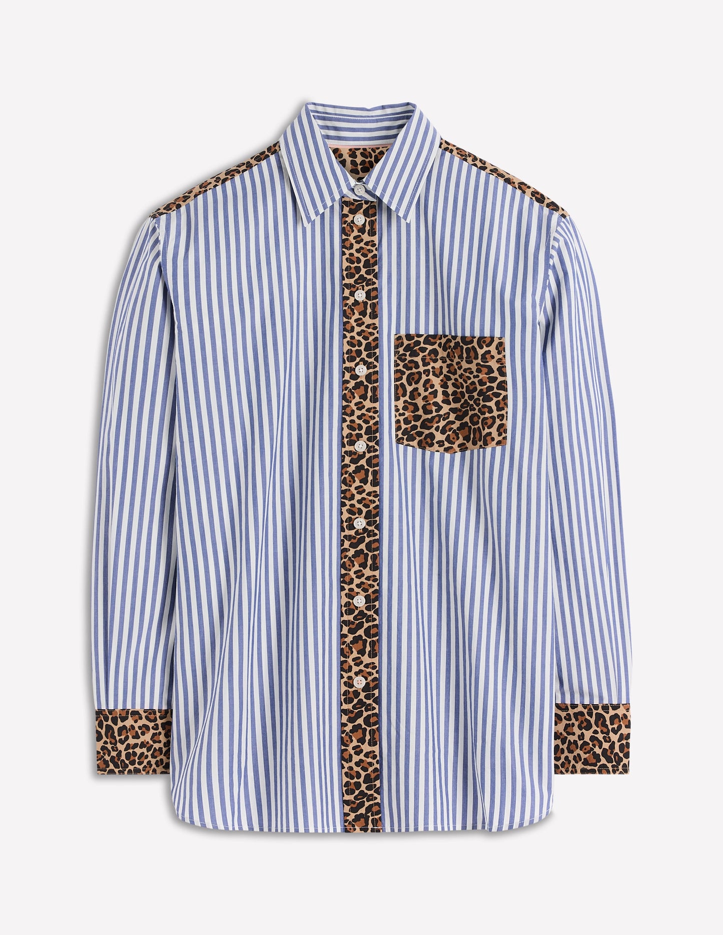 Sadie Lockeres Baumwollhemd-Blaue Streifen, Gepard-Pop-Kuddelmuddel