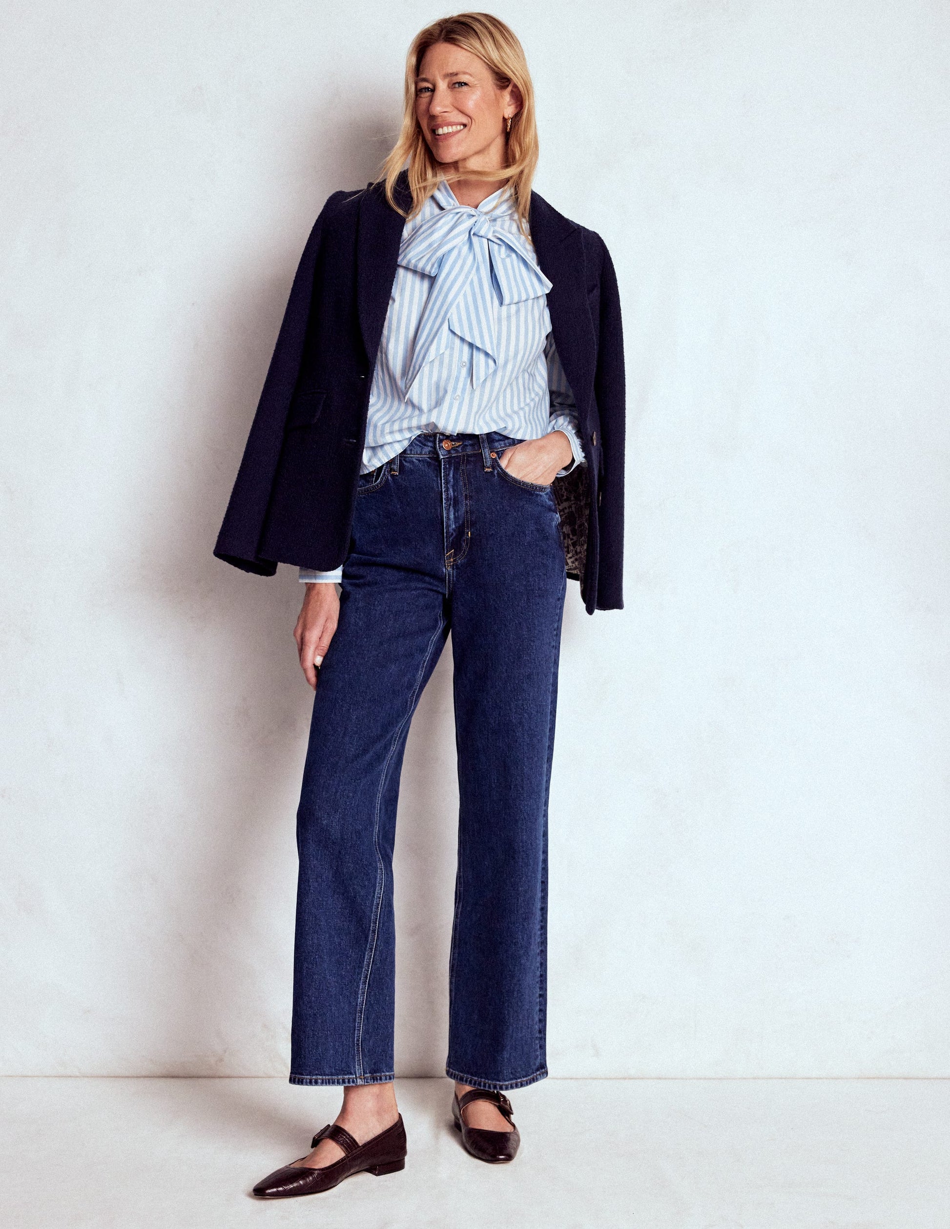 Oberteil zum Binden-Gletscherblau und Naturweiß Streifen-5